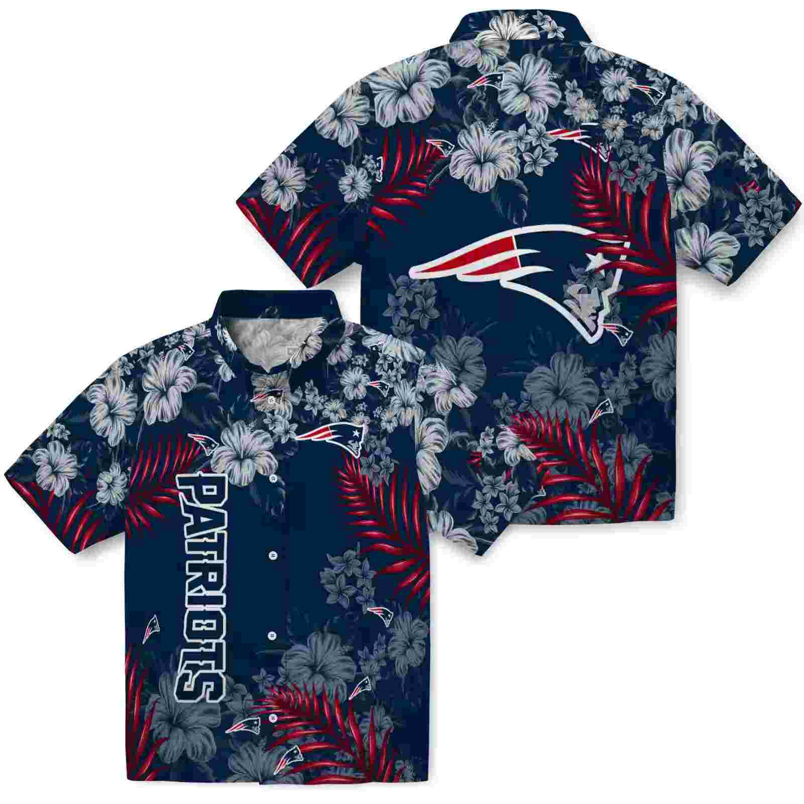 new england patriots hibiscus print blue hawaiian shirt high quality