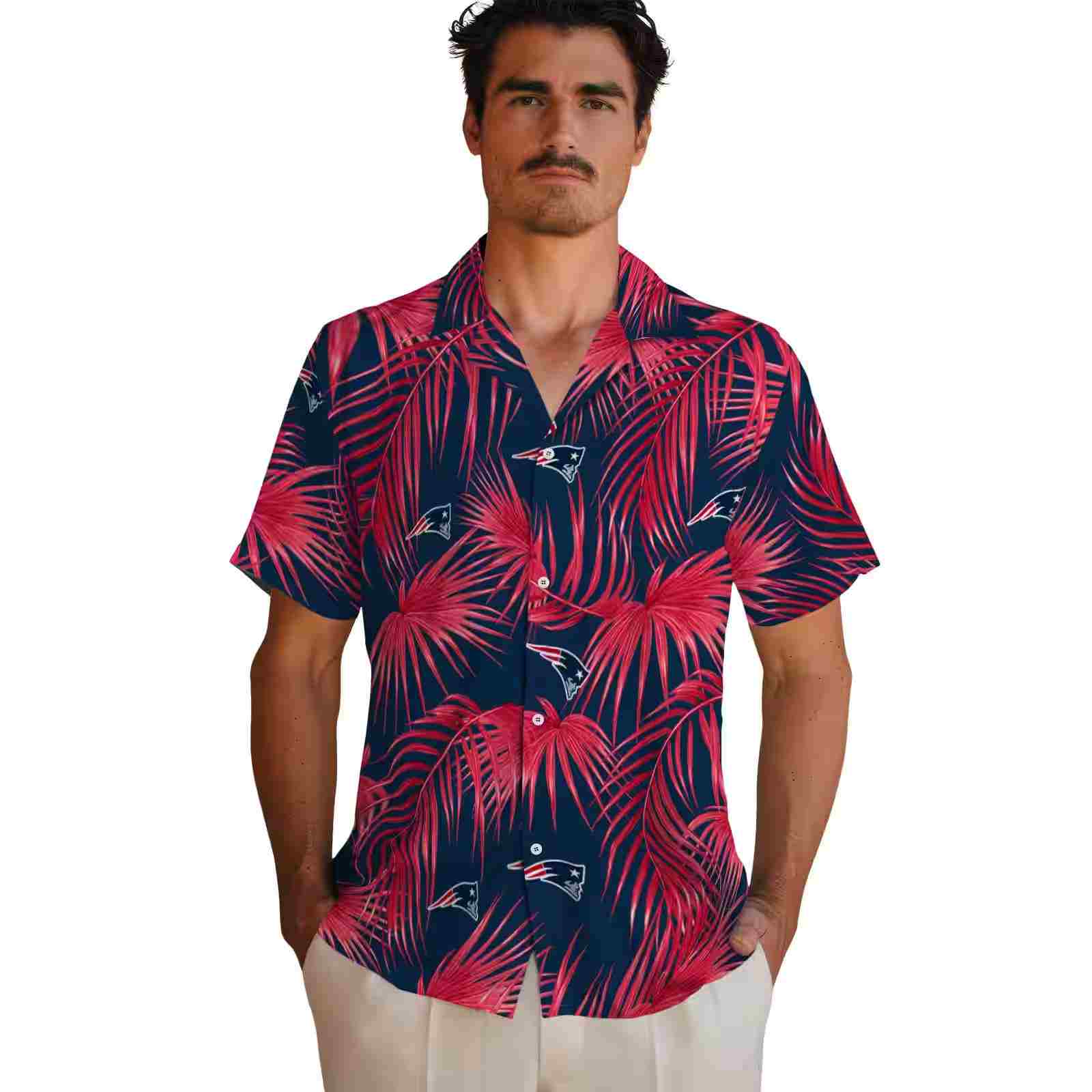 new england patriots leafy palms blue hawaiian shirt fashion forward