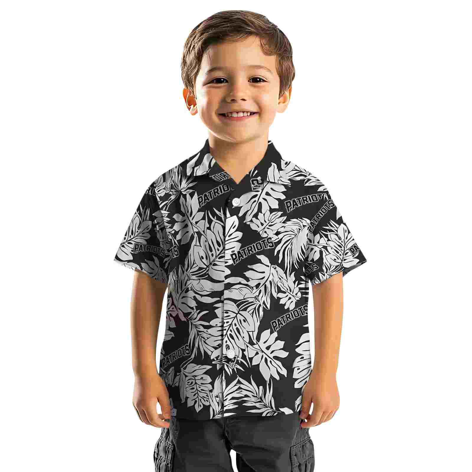 new england patriots monstera leaf pattern black hawaiian shirt top rated