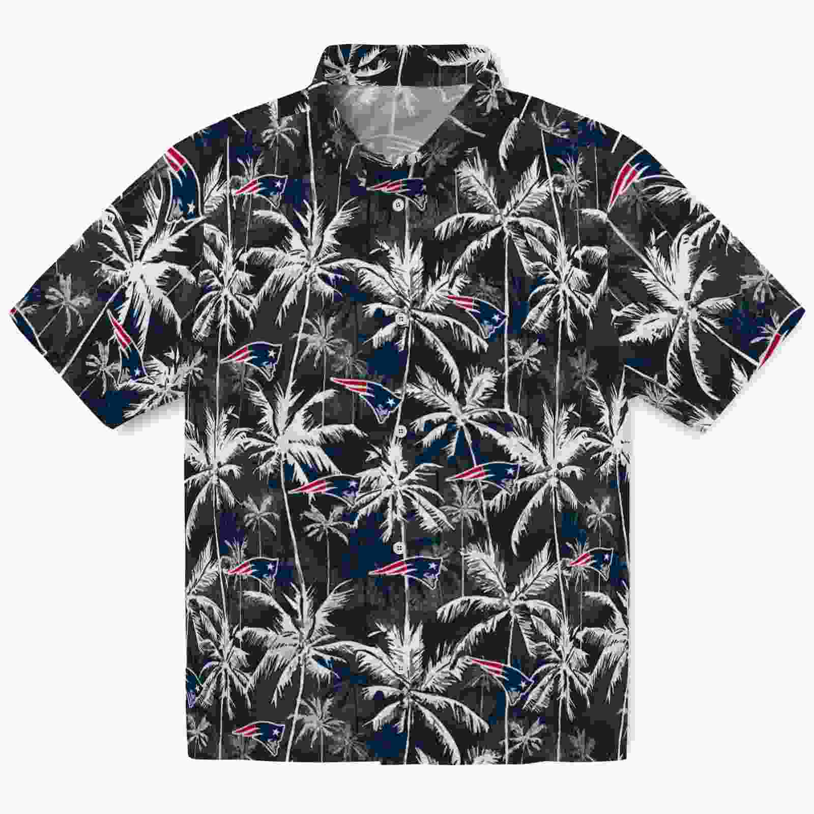 New England Patriots Palm Pattern Blue Black Hawaiian Shirt