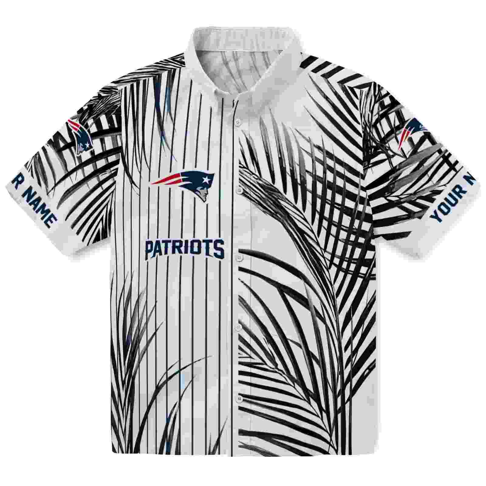 New England Patriots Palm Stripes Blue Black White Hawaiian Shirt