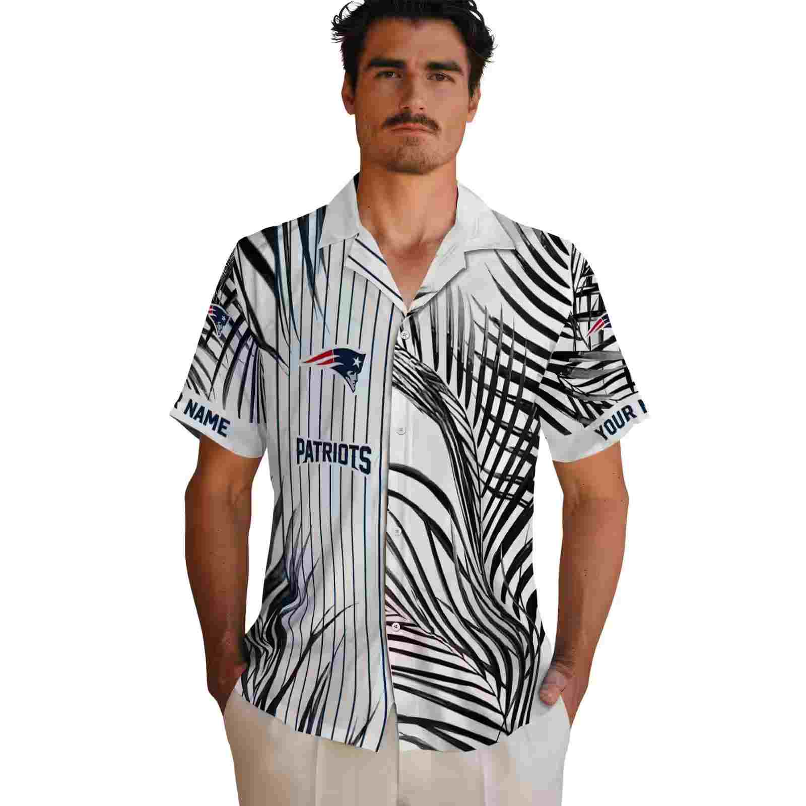 new england patriots palm stripes blue black white hawaiian shirt fashion forward