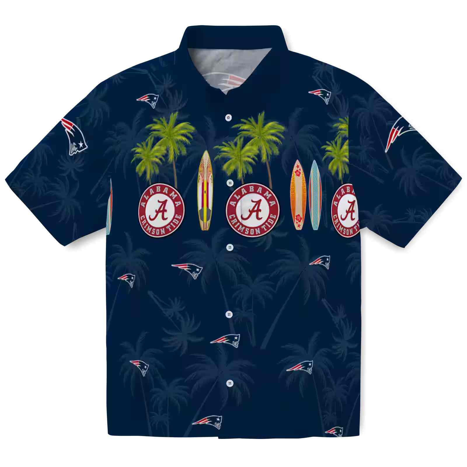 New England Patriots Surfboard Palm Blue Hawaiian Shirt