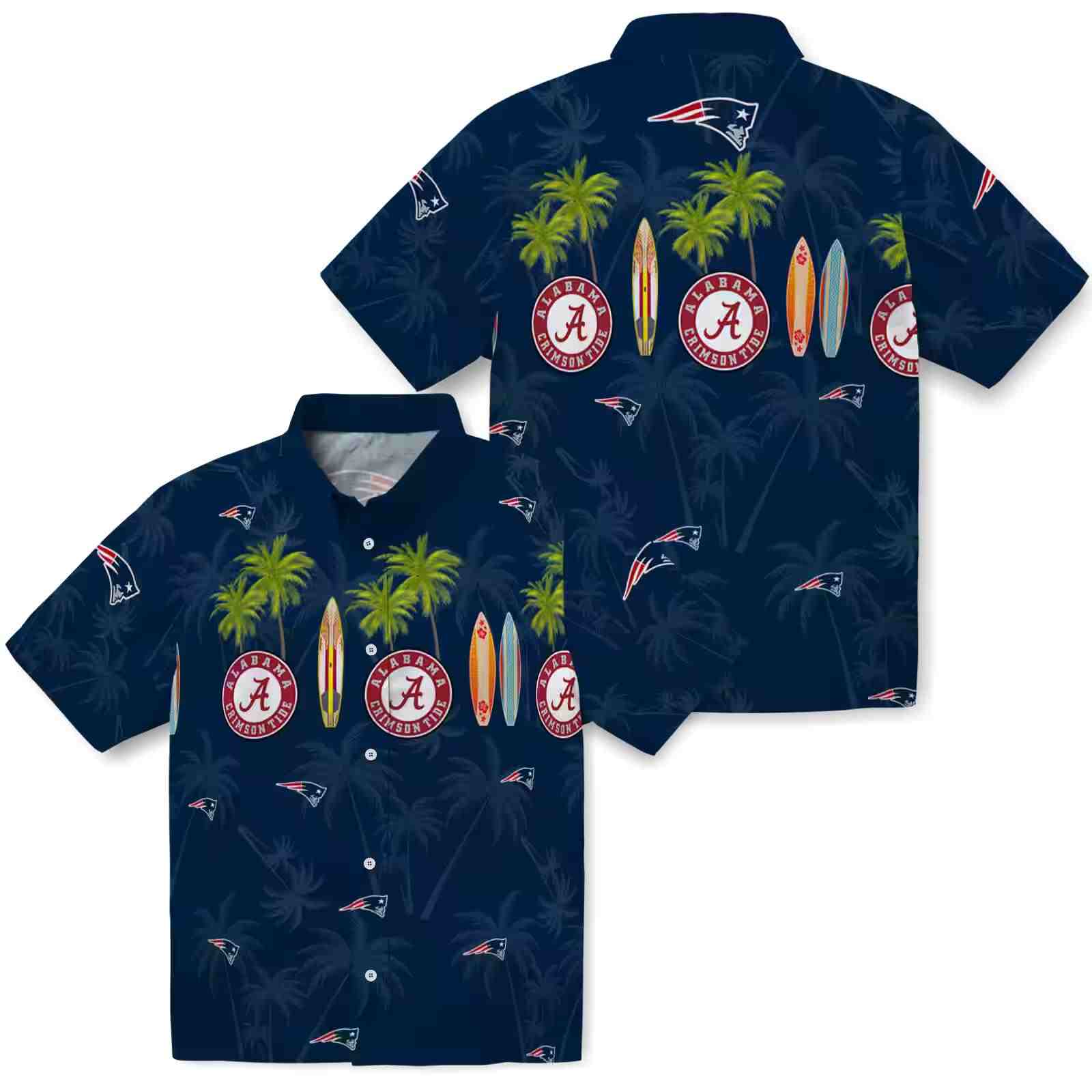 new england patriots surfboard palm blue hawaiian shirt high quality