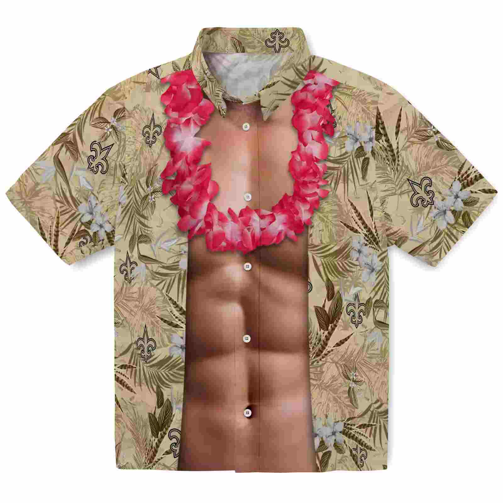 New Orleans Saints Chest Illusion Gold Hawaiian Shirt