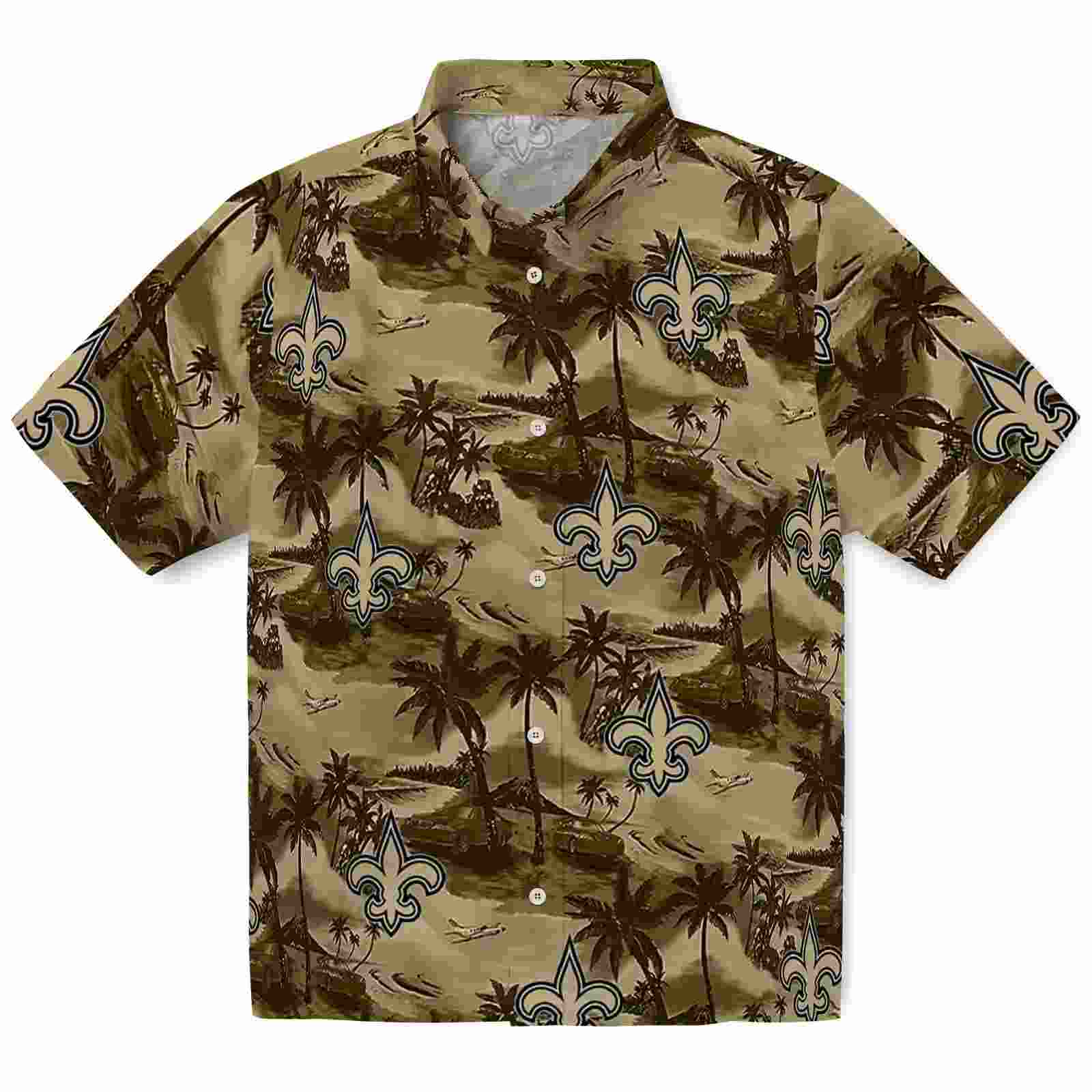 New Orleans Saints Coastal Palms Gold Hawaiian Shirt