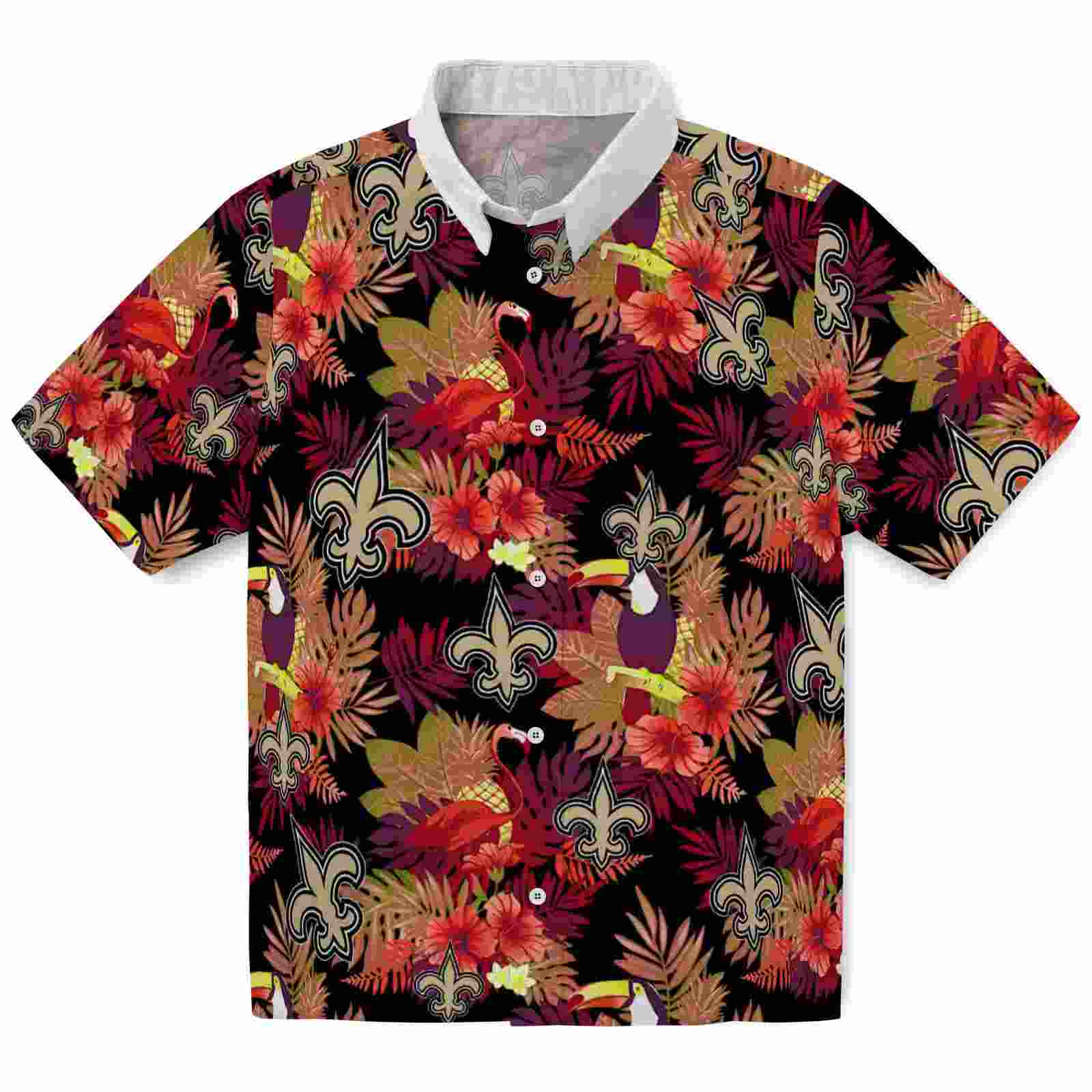 New Orleans Saints Floral Toucan Gold Red Hawaiian Shirt