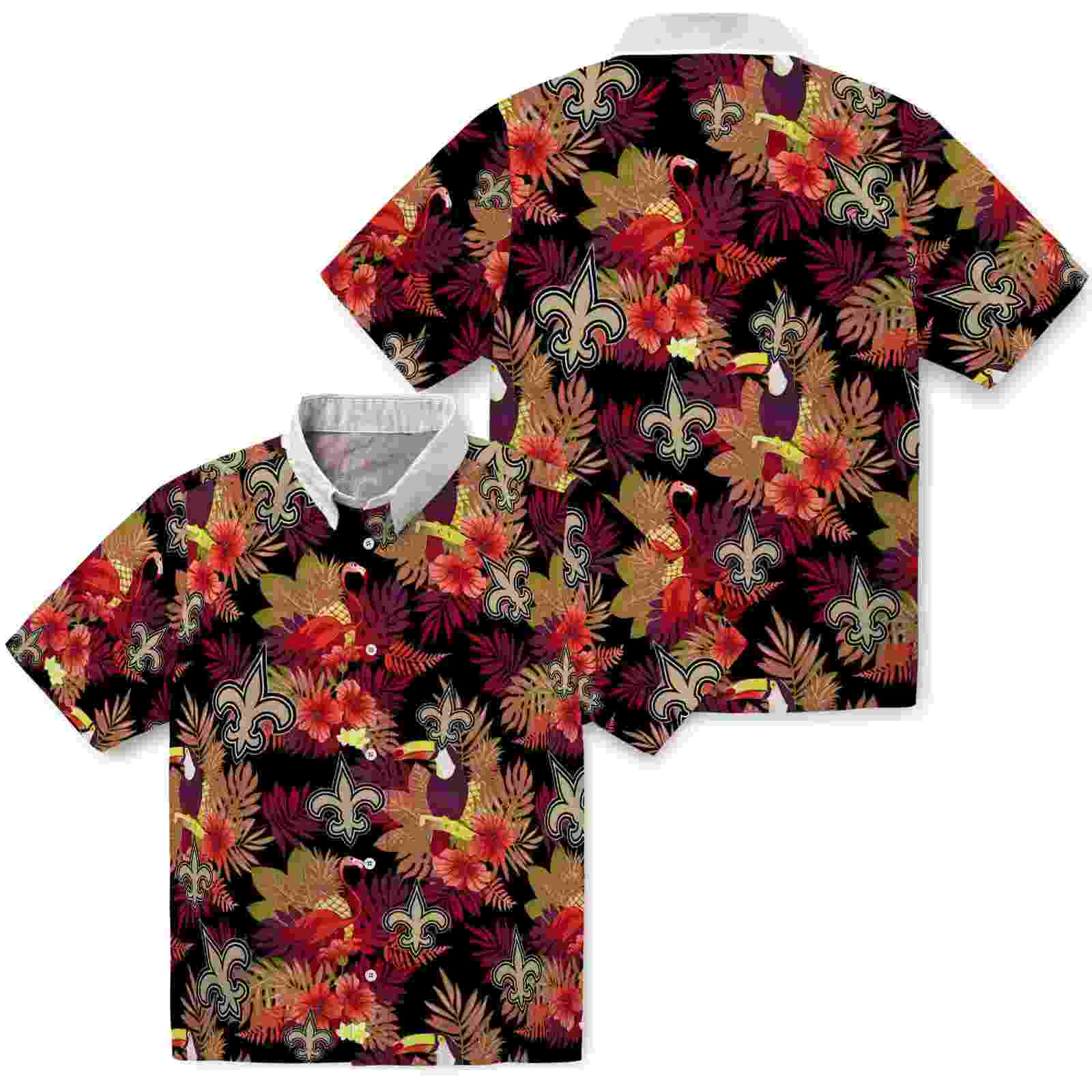 new orleans saints floral toucan gold red hawaiian shirt high quality