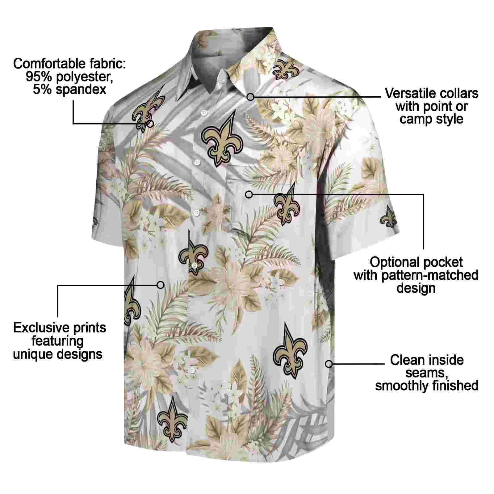 new orleans saints hibiscus palm leaves gold white hawaiian shirt new arrival