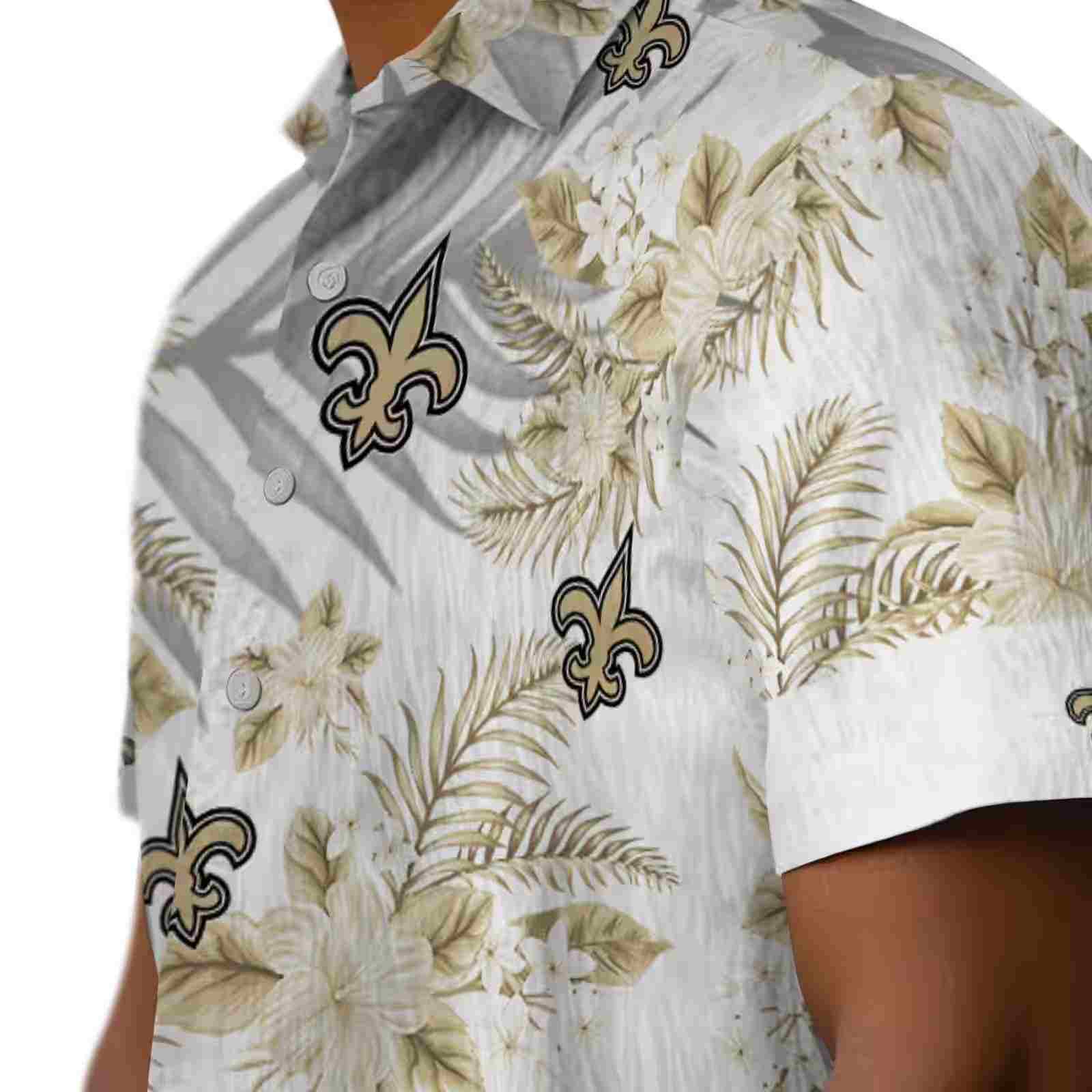 new orleans saints hibiscus palm leaves gold white hawaiian shirt trendy