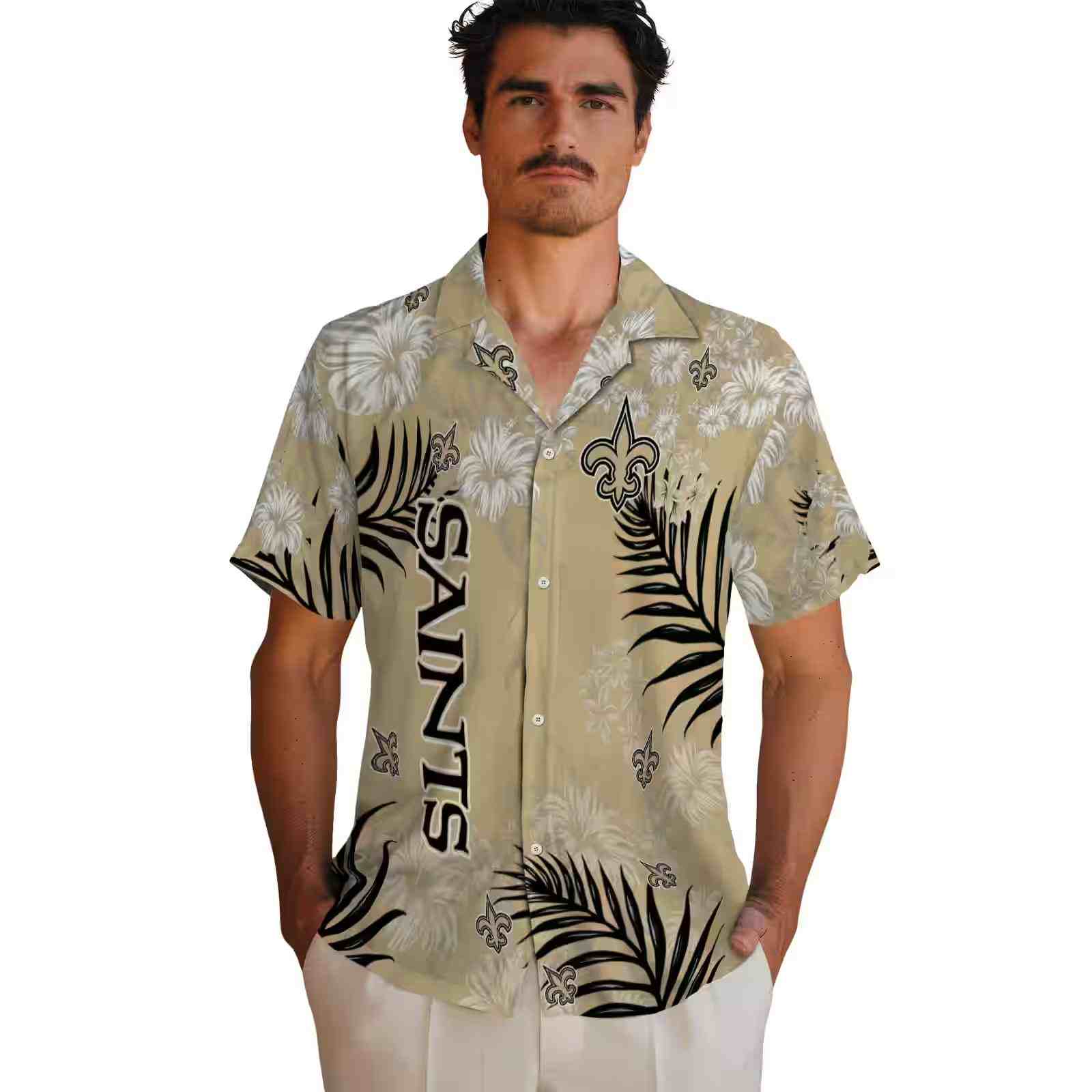 new orleans saints hibiscus print gold hawaiian shirt fashion forward