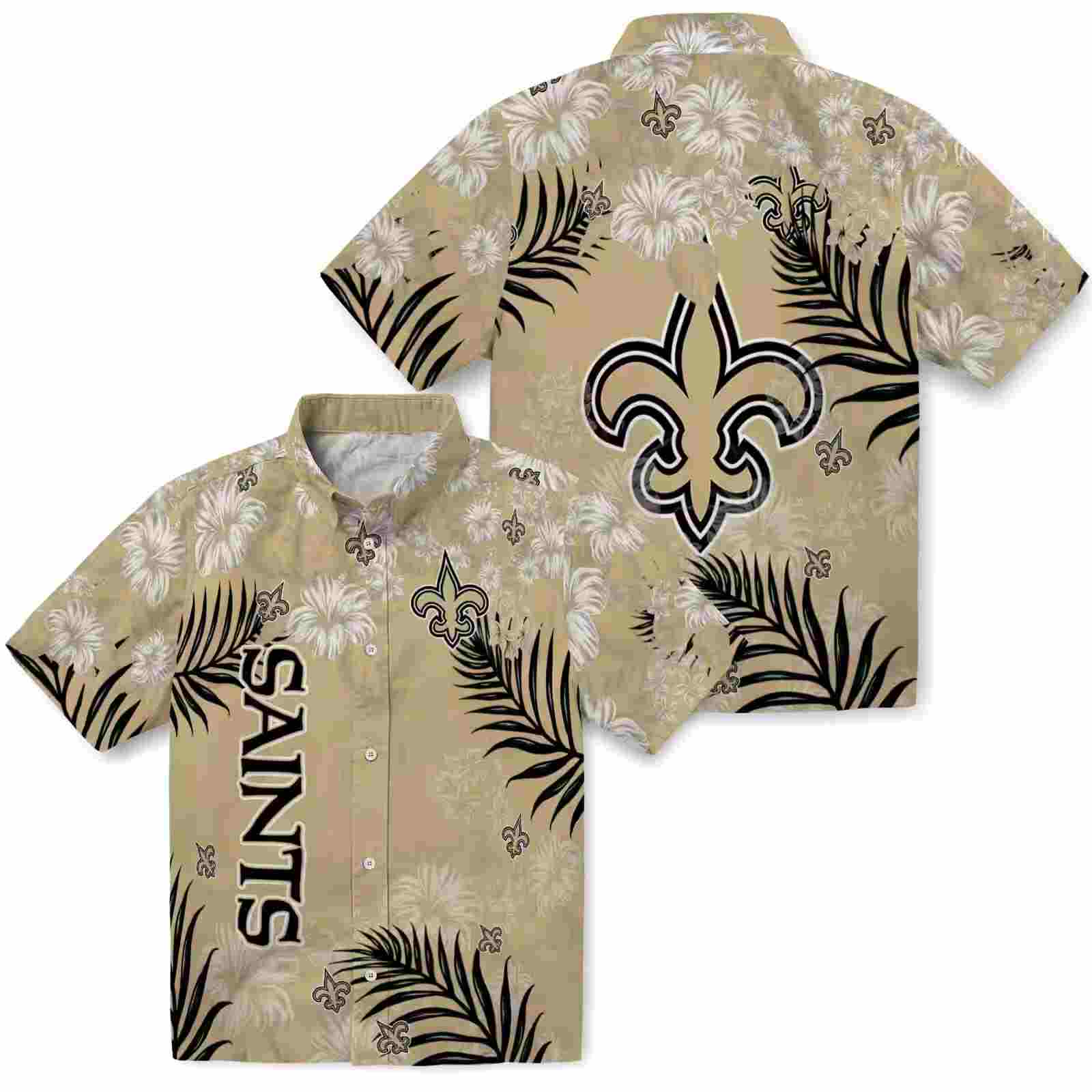 new orleans saints hibiscus print gold hawaiian shirt high quality
