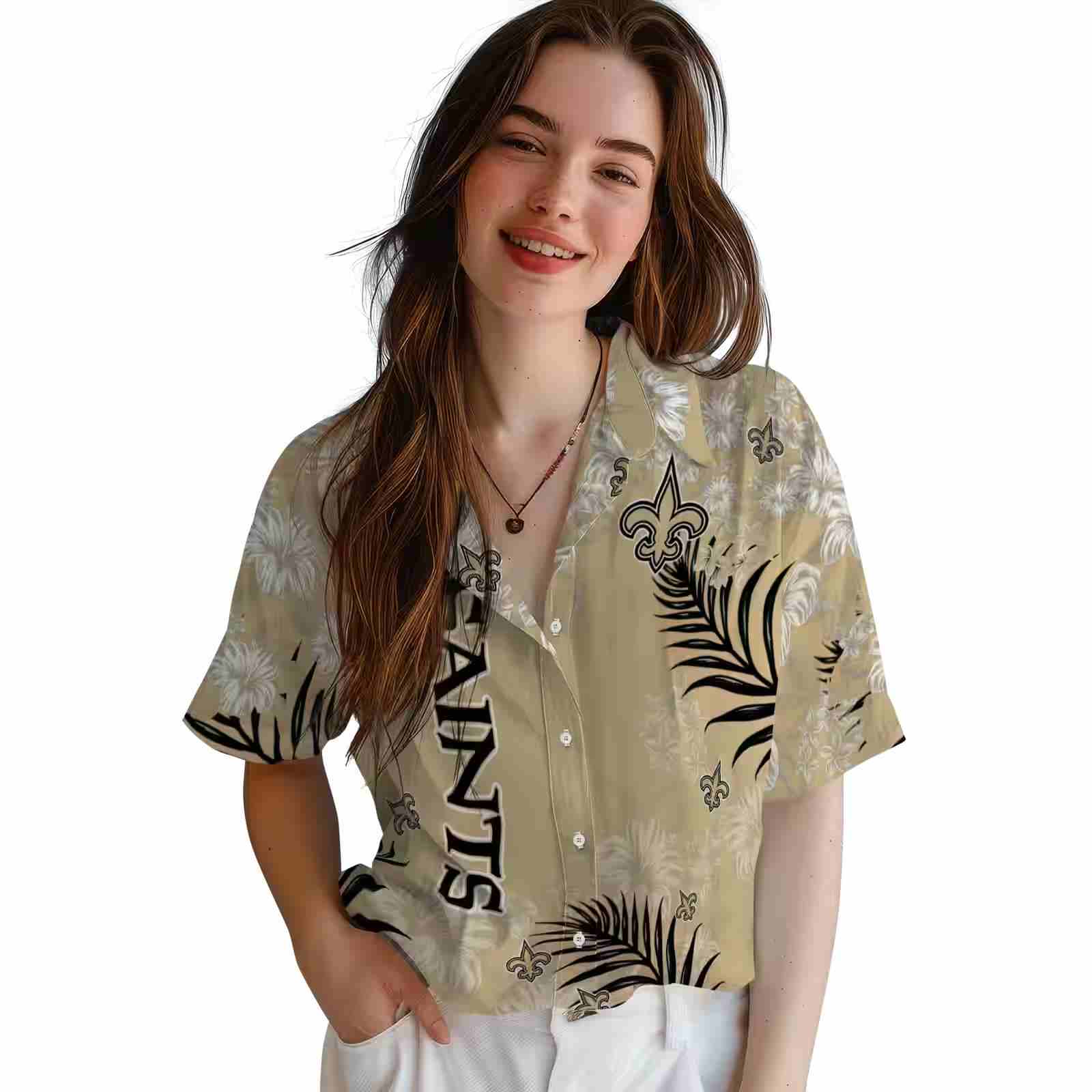 new orleans saints hibiscus print gold hawaiian shirt latest model
