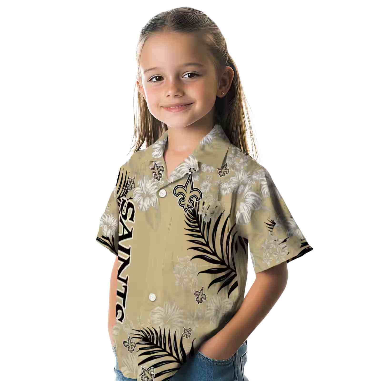new orleans saints hibiscus print gold hawaiian shirt premium grade