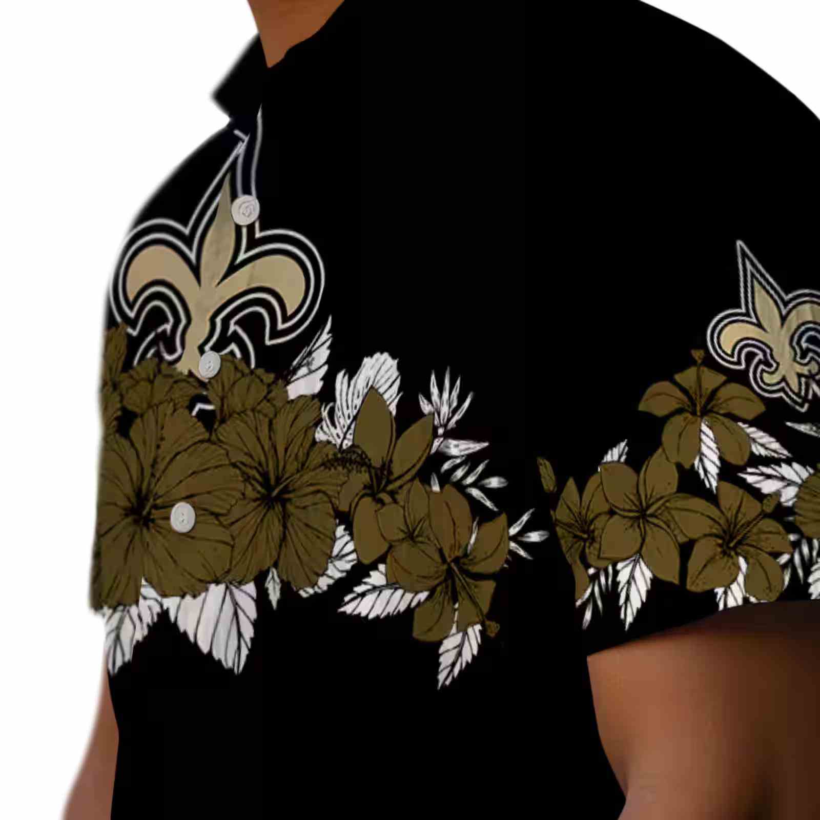 new orleans saints hibiscus stripe gold black hawaiian shirt trendy