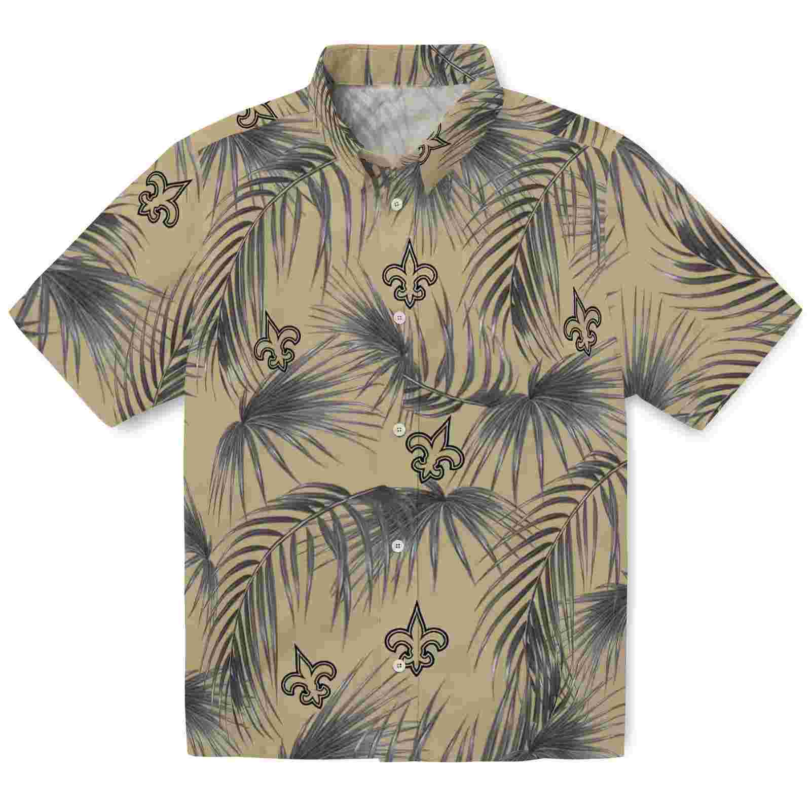 New Orleans Saints Leafy Palms Gold Hawaiian Shirt