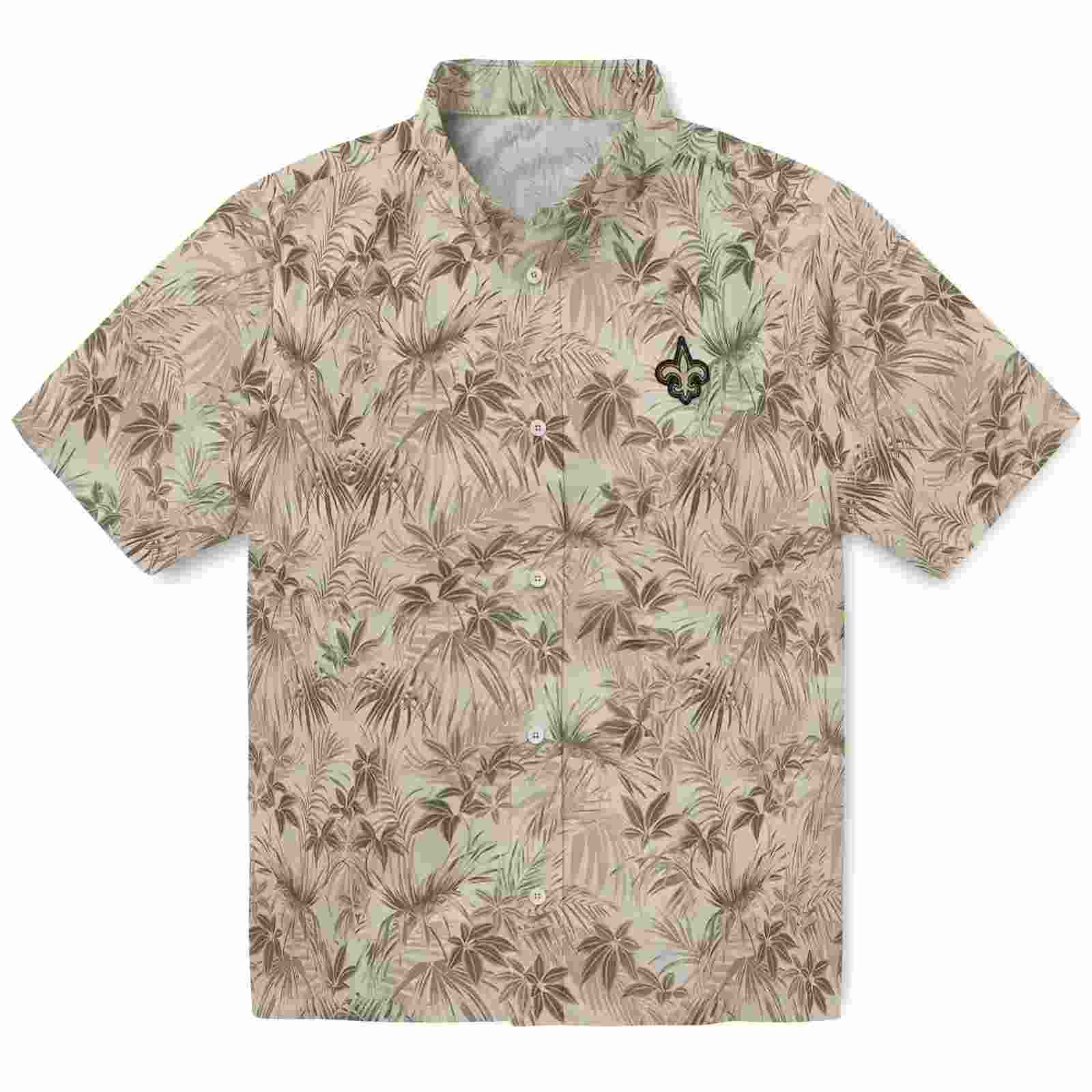 New Orleans Saints Leafy Pattern Gold Hawaiian Shirt