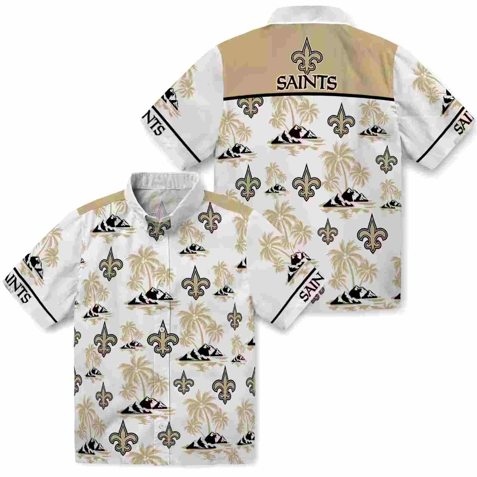 new orleans saints palm island print gold white hawaiian shirt high quality