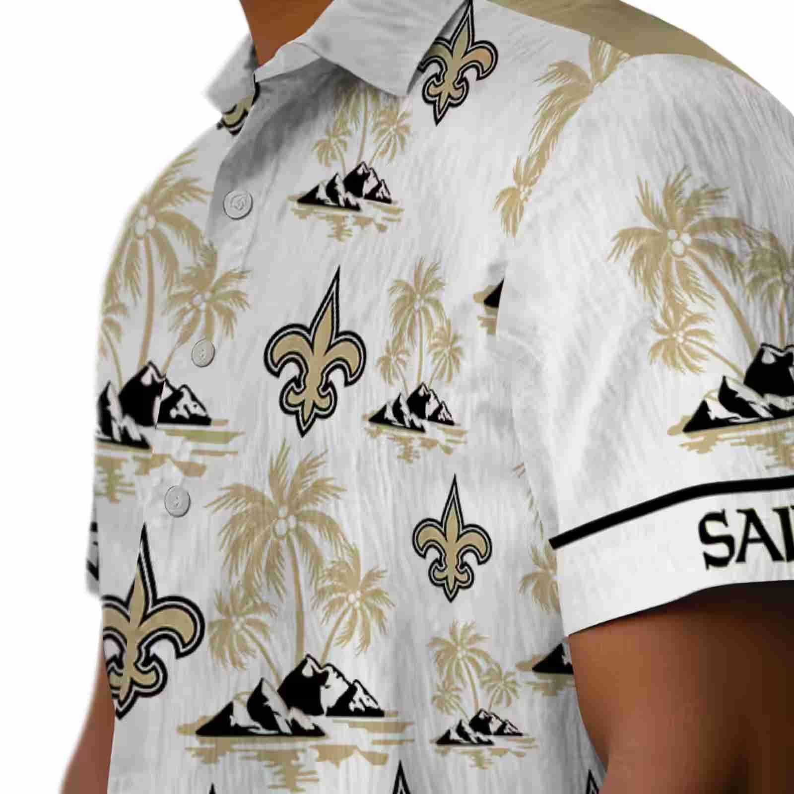 new orleans saints palm island print gold white hawaiian shirt trendy