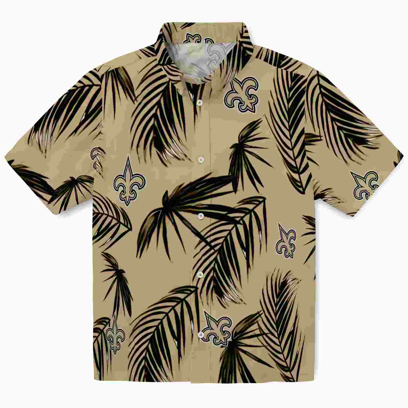 New Orleans Saints Palm Leaf Gold Hawaiian Shirt