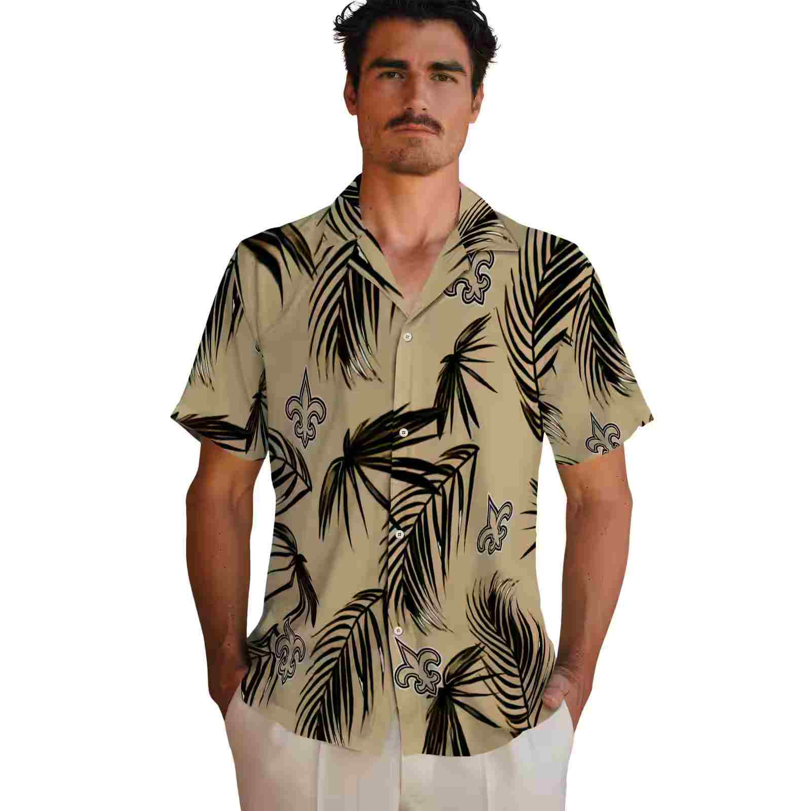 new orleans saints palm leaf gold hawaiian shirt fashion forward