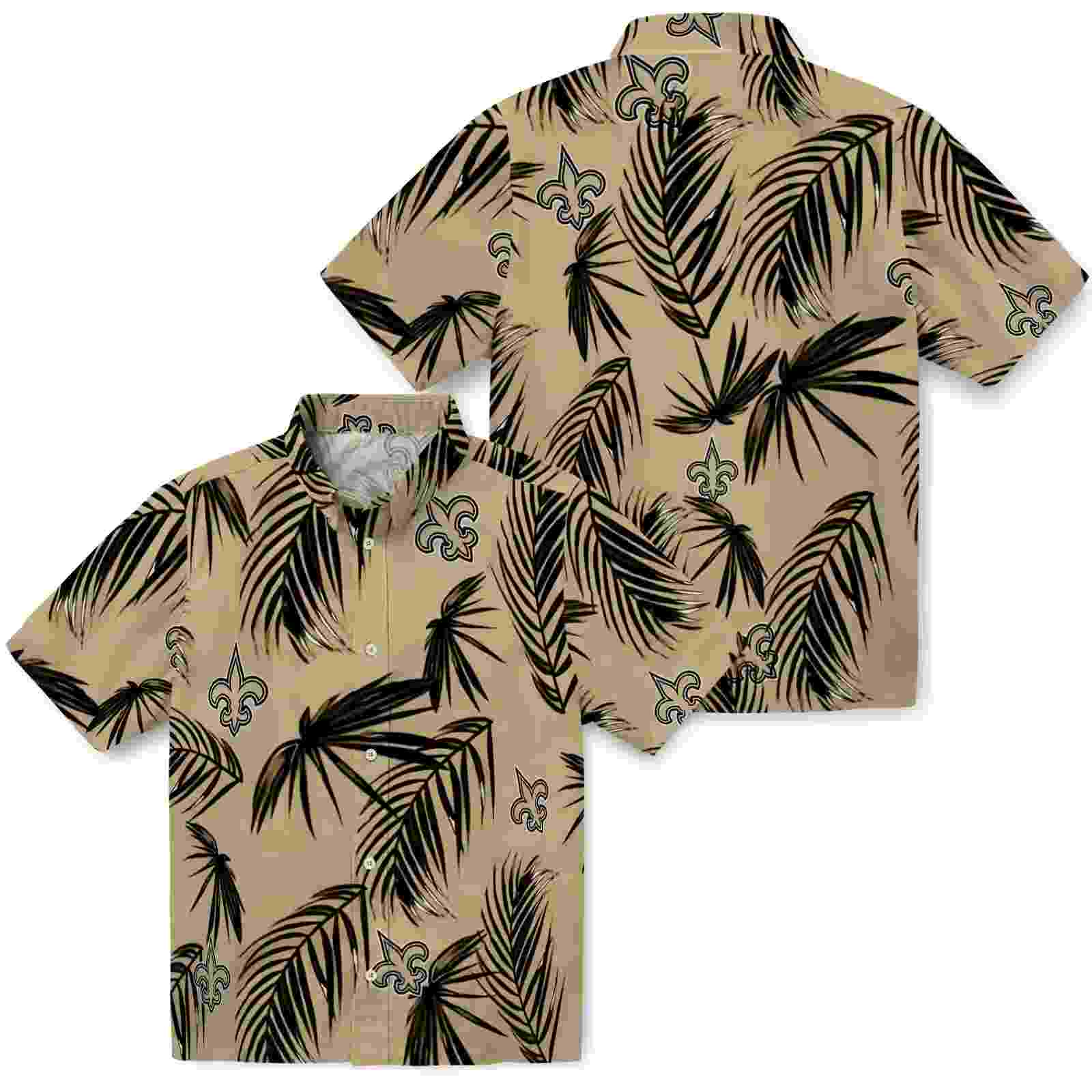 new orleans saints palm leaf gold hawaiian shirt high quality