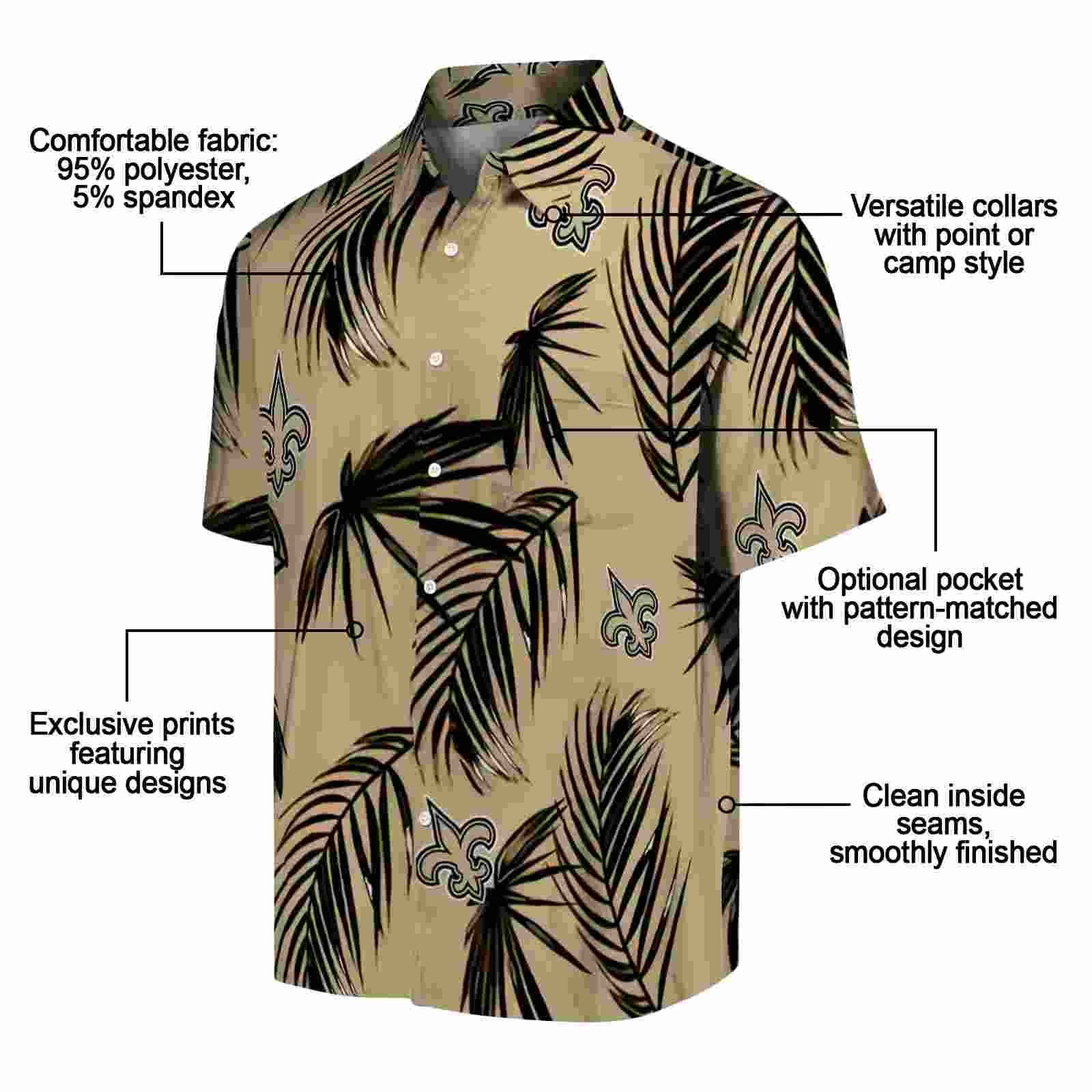 new orleans saints palm leaf gold hawaiian shirt new arrival