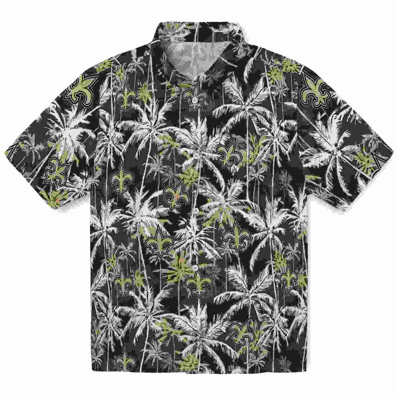 New Orleans Saints Palm Pattern Gold Black Hawaiian Shirt