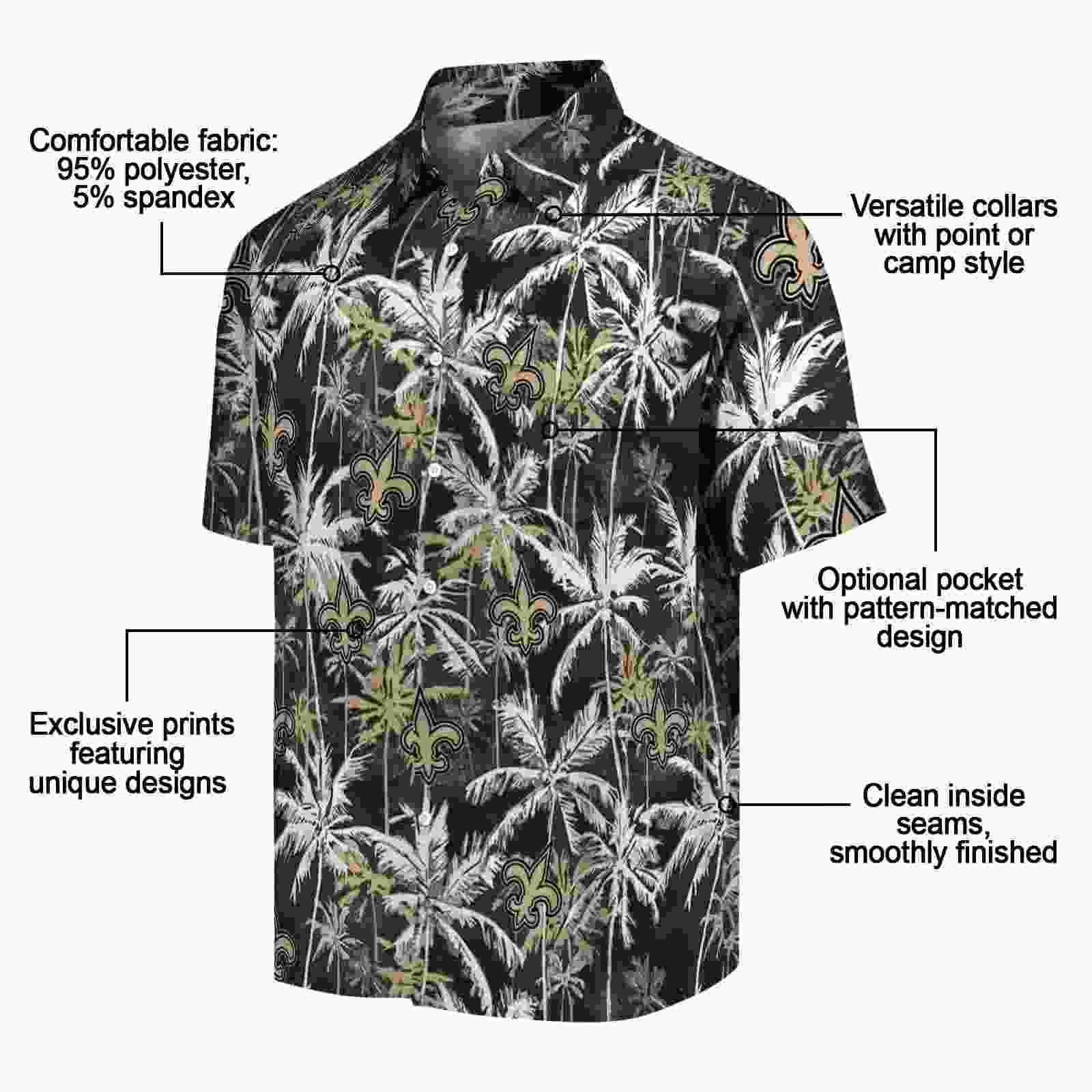 new orleans saints palm pattern gold black hawaiian shirt new arrival