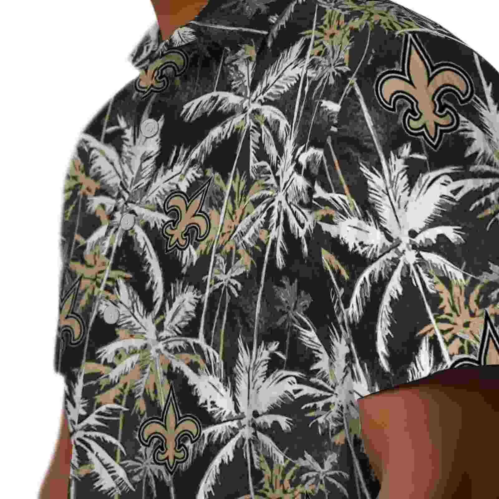 new orleans saints palm pattern gold black hawaiian shirt trendy