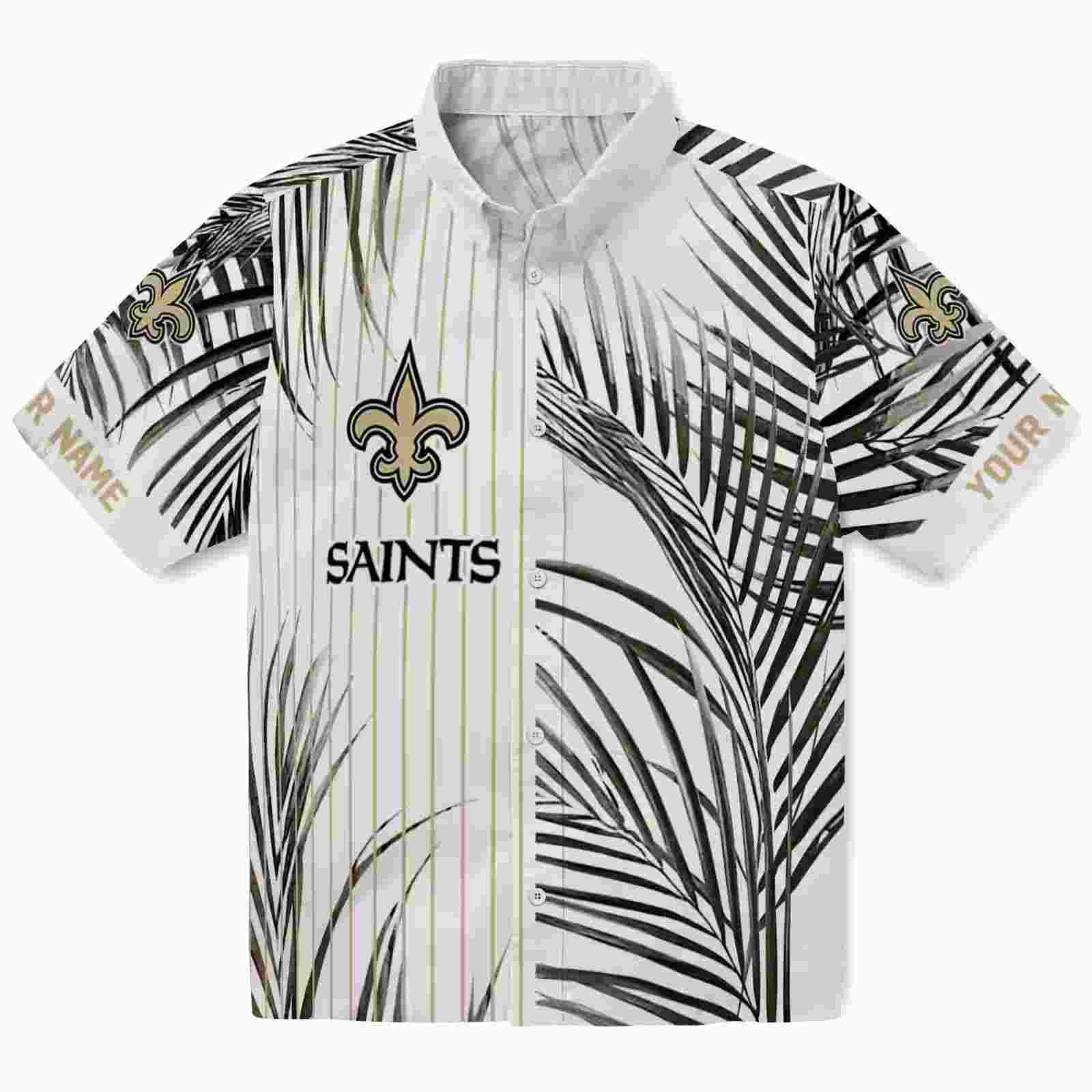 New Orleans Saints Palm Stripes Gold Black White Hawaiian Shirt