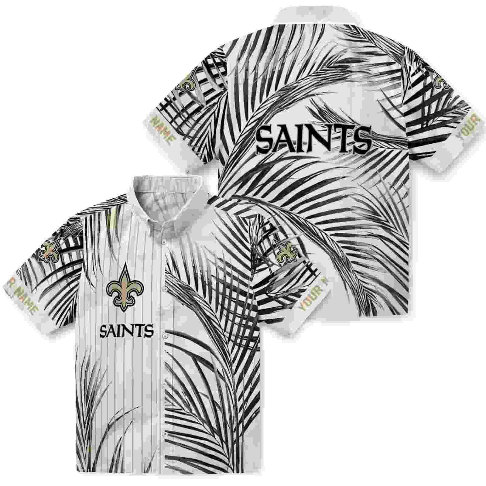 new orleans saints palm stripes gold black white hawaiian shirt high quality