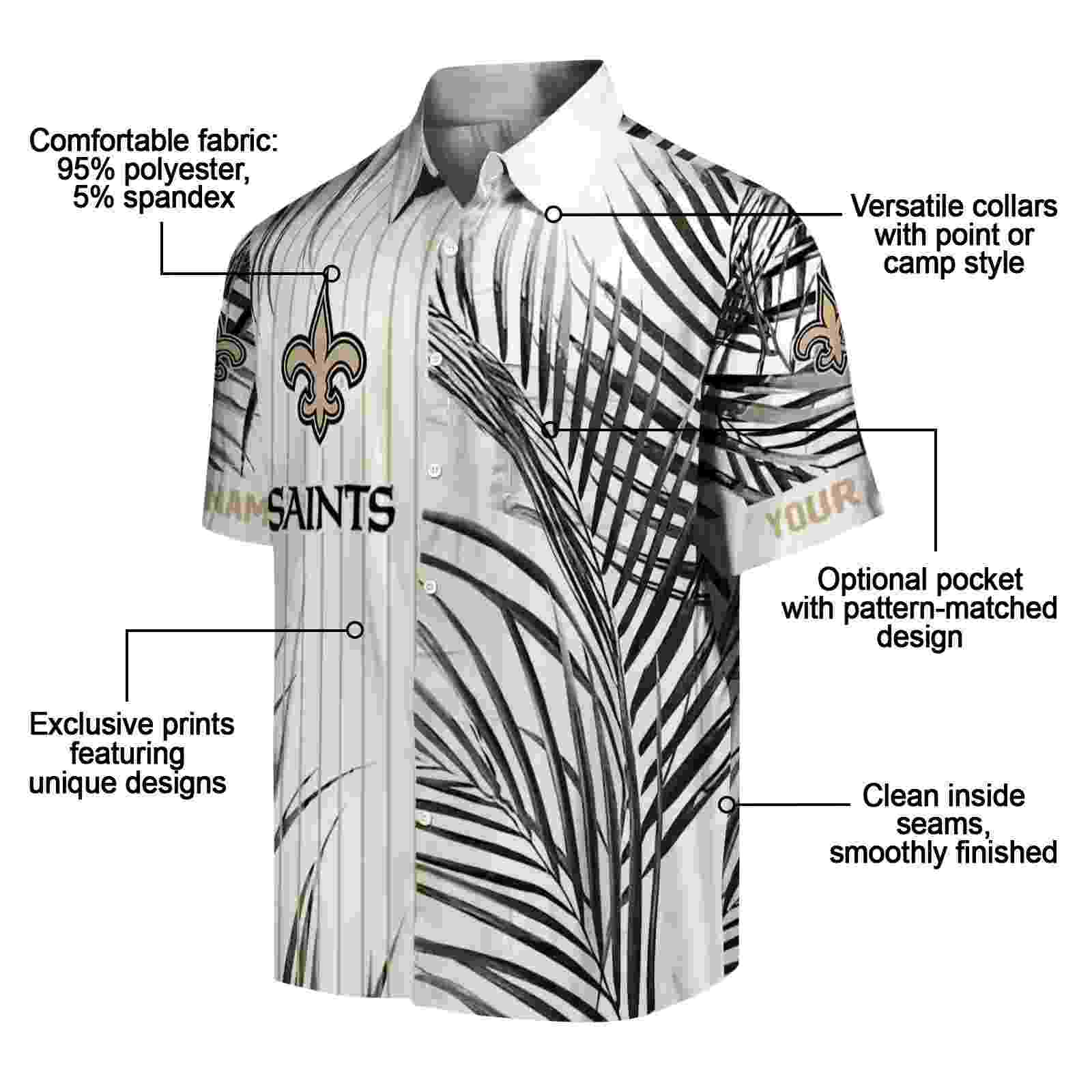 new orleans saints palm stripes gold black white hawaiian shirt new arrival