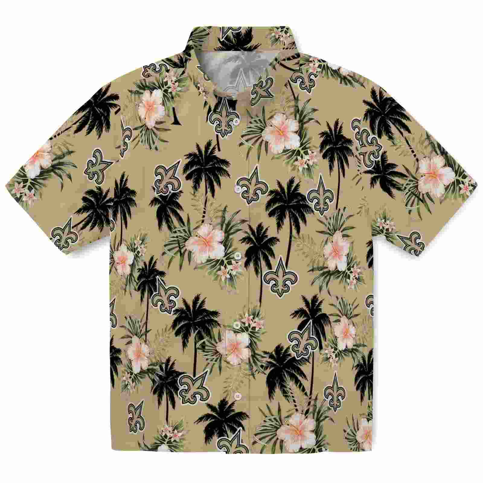 New Orleans Saints Palm Tree Flower Gold Hawaiian Shirt