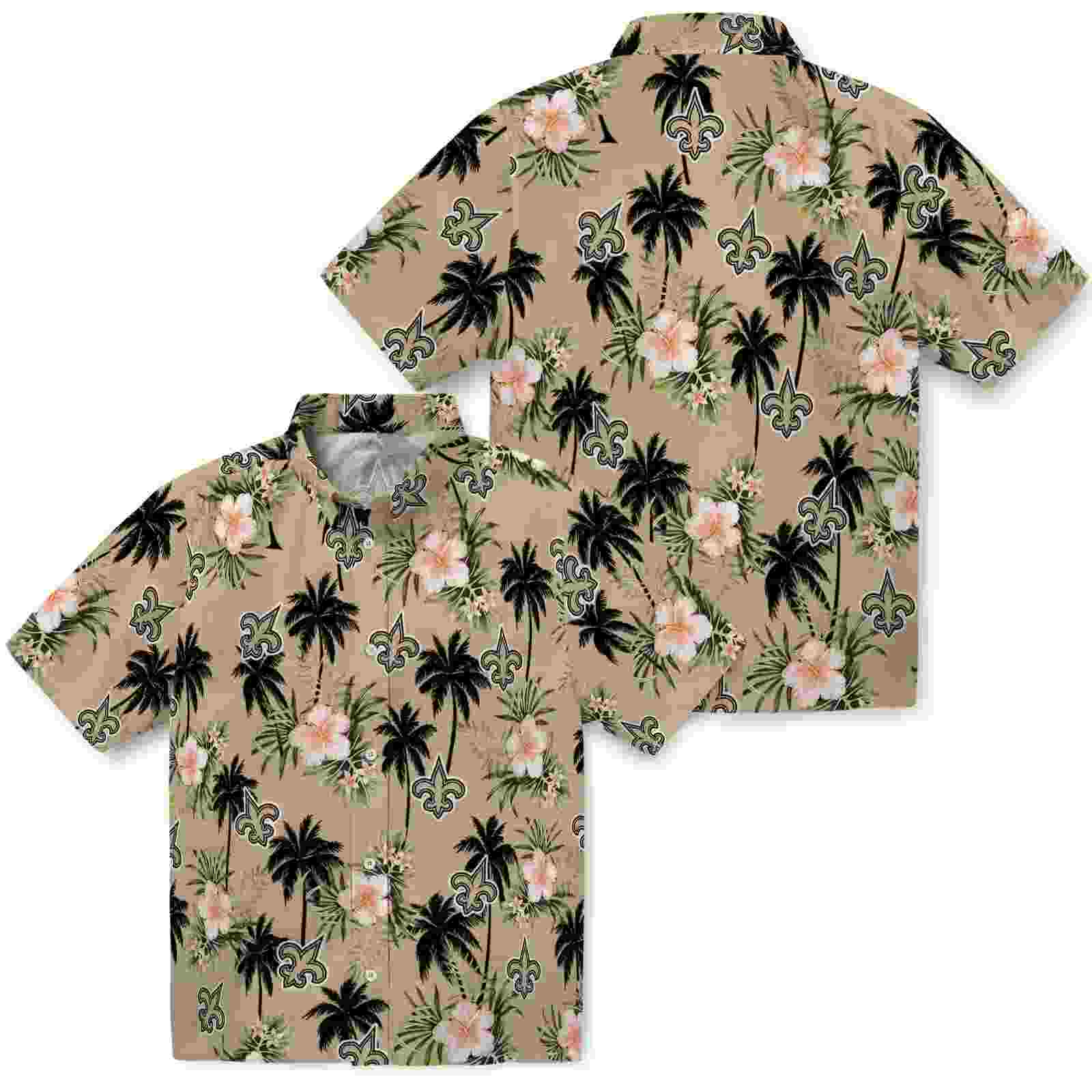 new orleans saints palm tree flower gold hawaiian shirt high quality