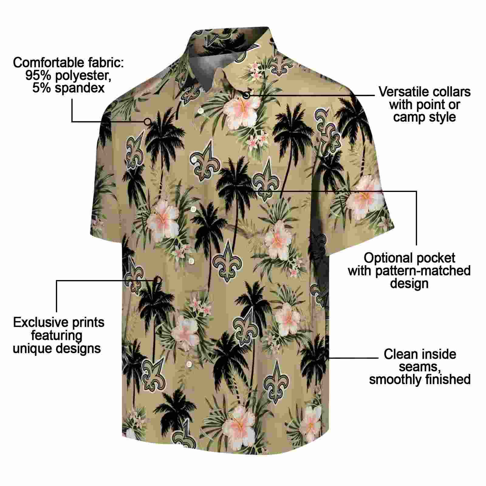 new orleans saints palm tree flower gold hawaiian shirt new arrival