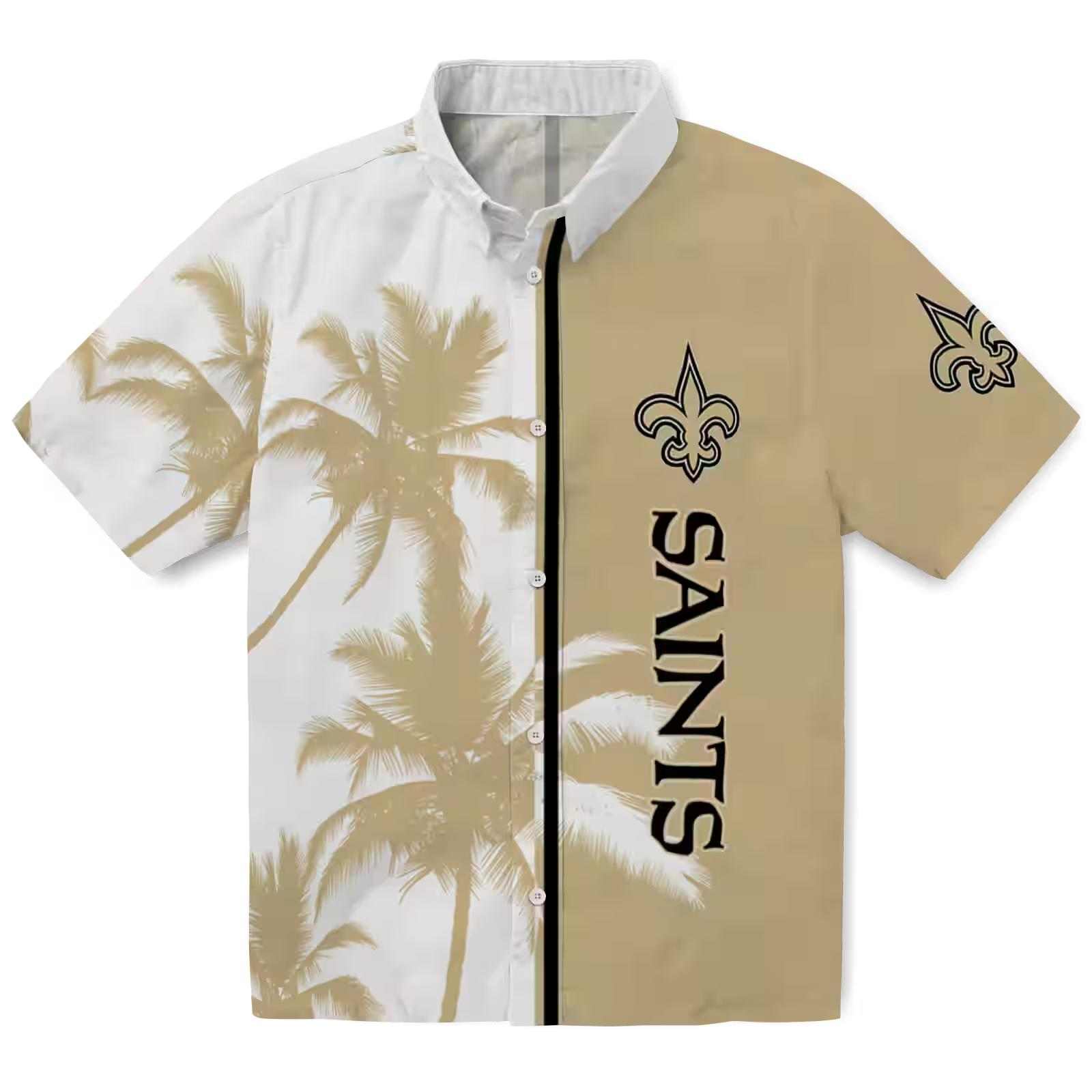 New Orleans Saints Palm Trees Gold White Hawaiian Shirt