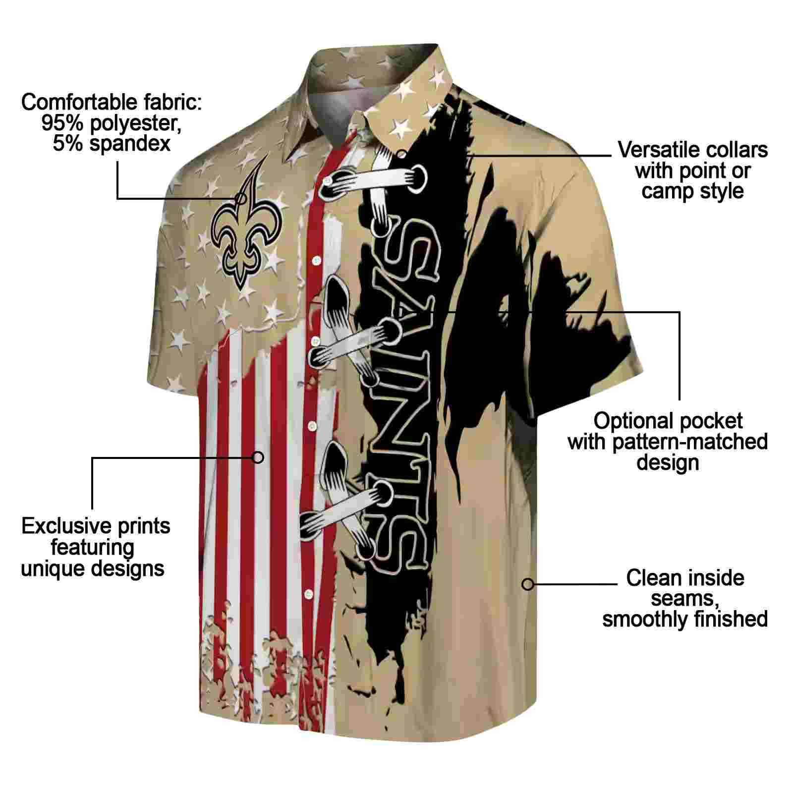 new orleans saints stitched flag gold hawaiian shirt new arrival