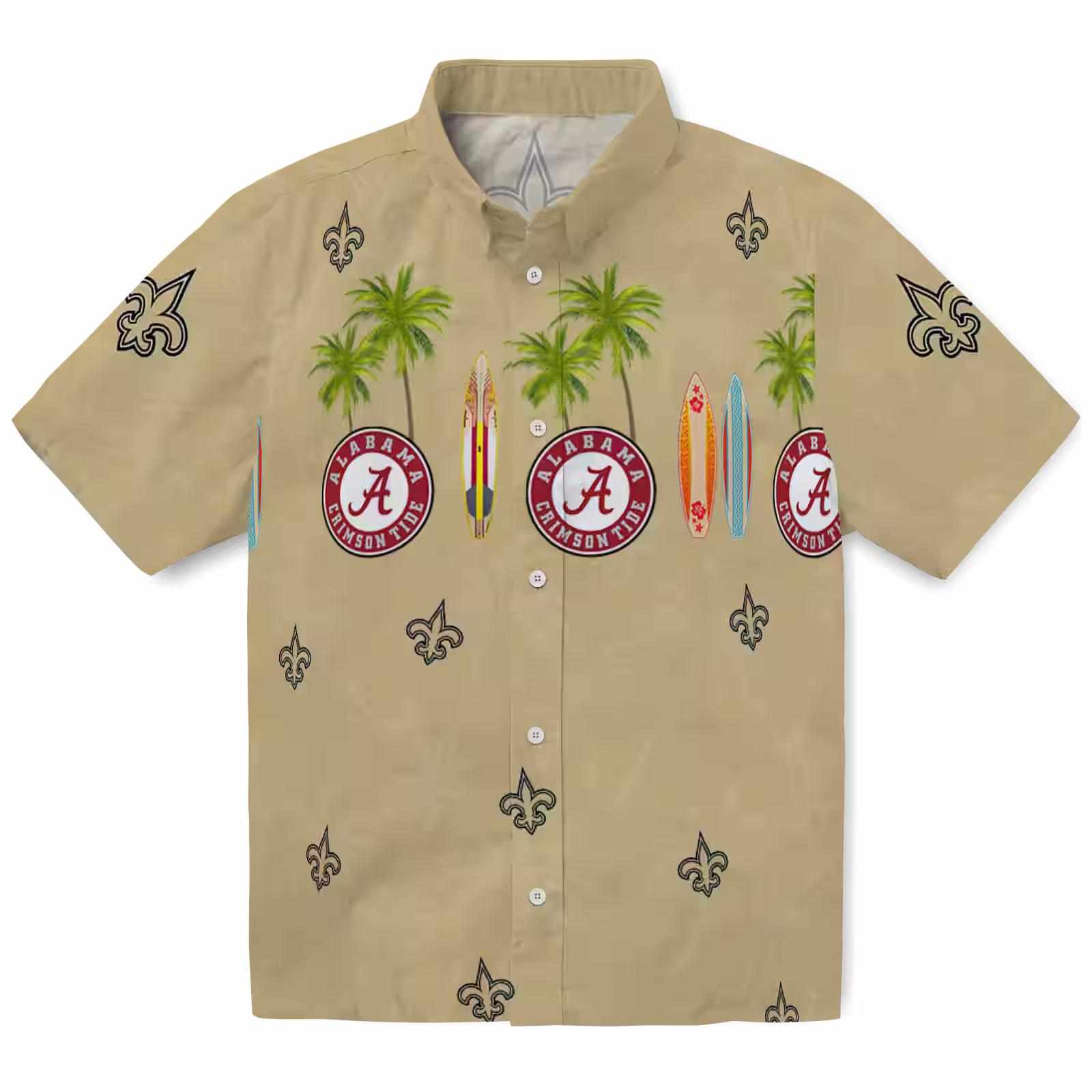 New Orleans Saints Surfboard Palm Gold Hawaiian Shirt