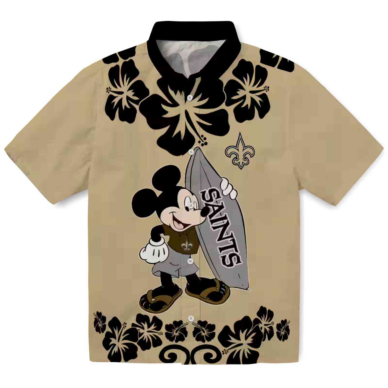 New Orleans Saints Surfing Mickey Gold Hawaiian Shirt