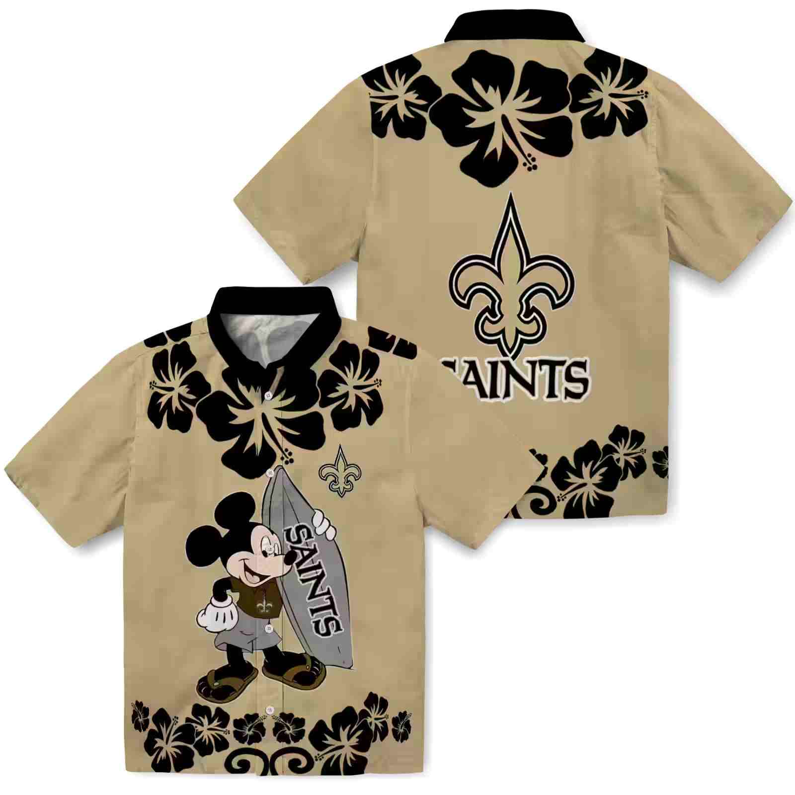 new orleans saints surfing mickey gold hawaiian shirt high quality