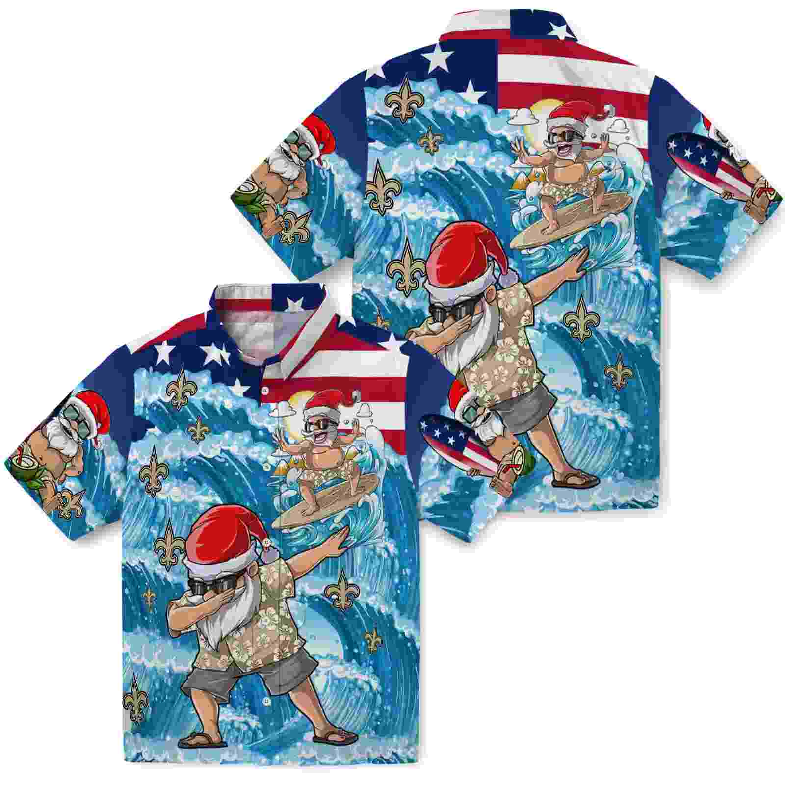 new orleans saints surfing santa blue hawaiian shirt high quality