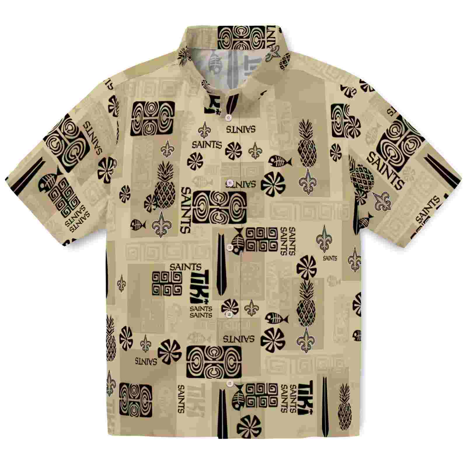 New Orleans Saints Tribal Symbols Gold Hawaiian Shirt