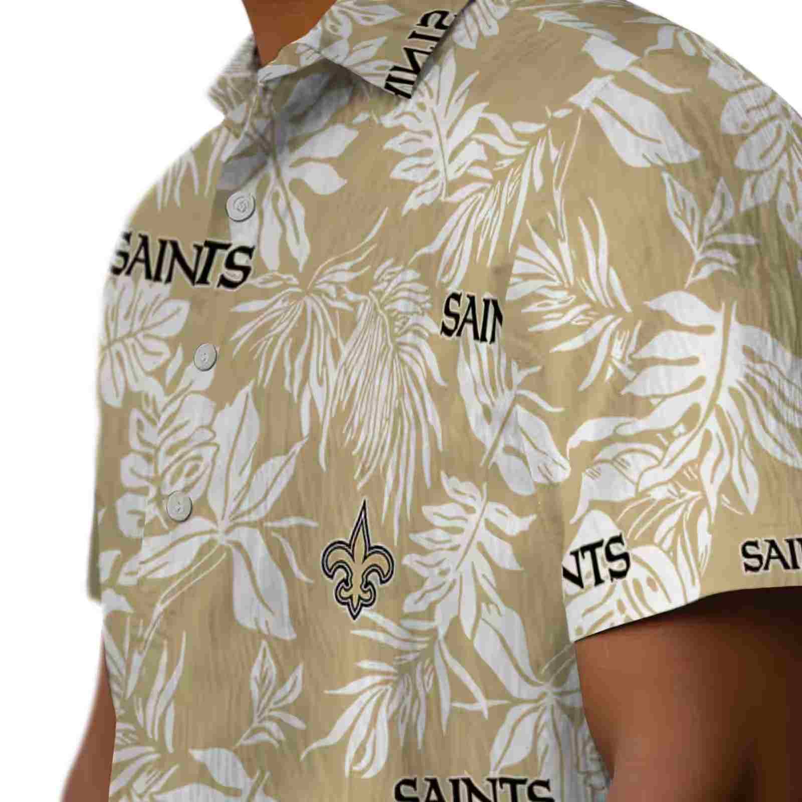 new orleans saints tropical leaf gold white hawaiian shirt trendy