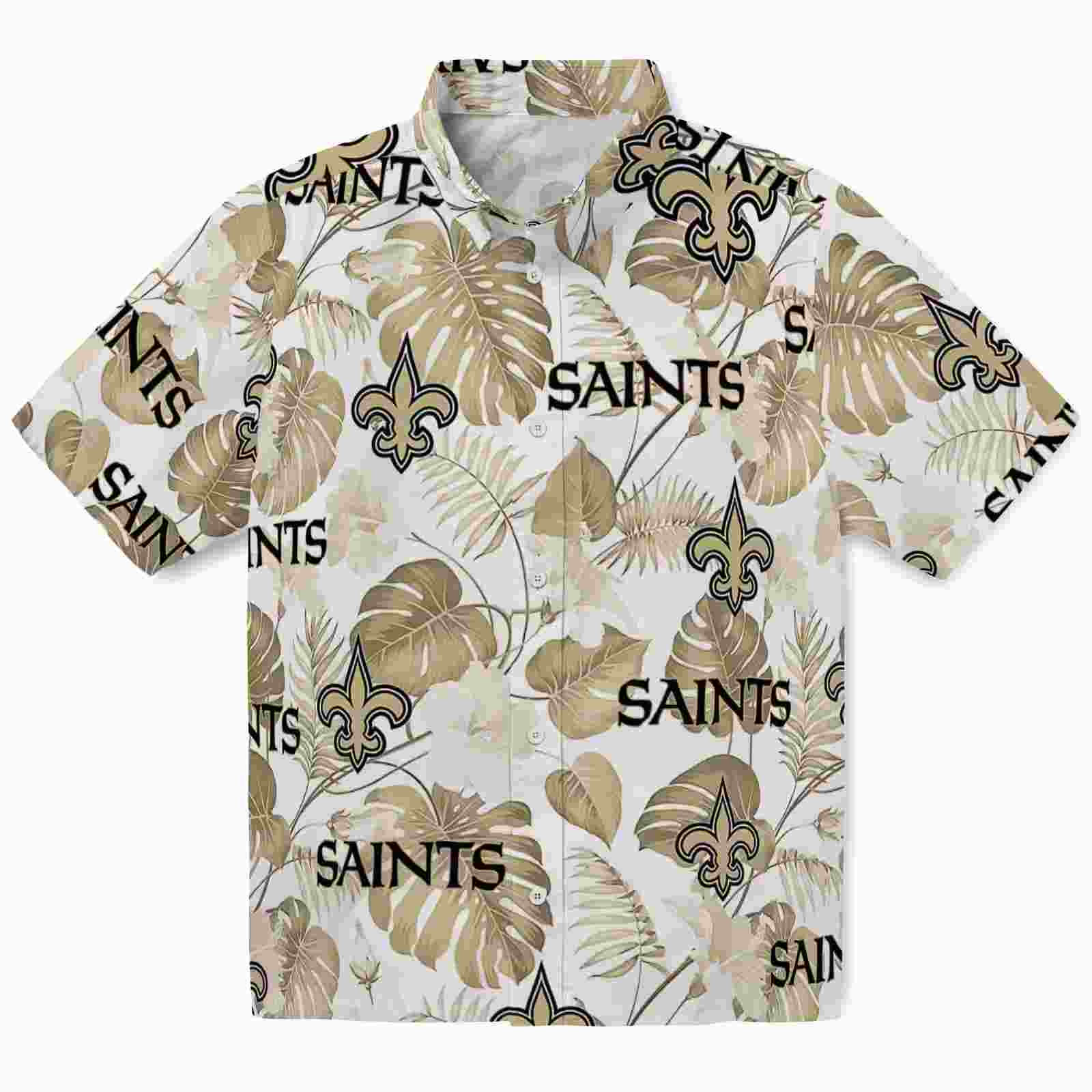 New Orleans Saints Tropical Plants Gold White Hawaiian Shirt