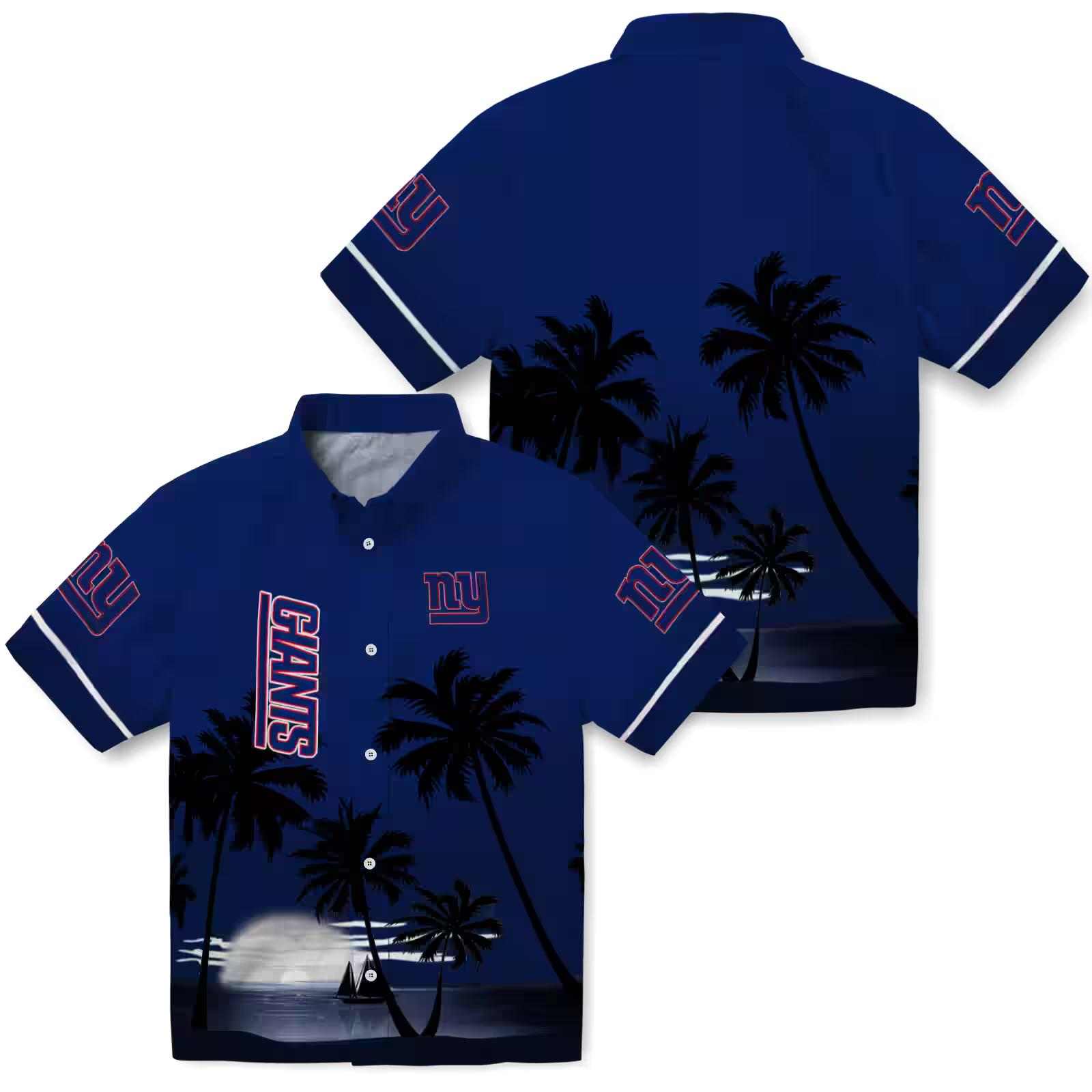 new york giants beach sunset blue black hawaiian shirt high quality