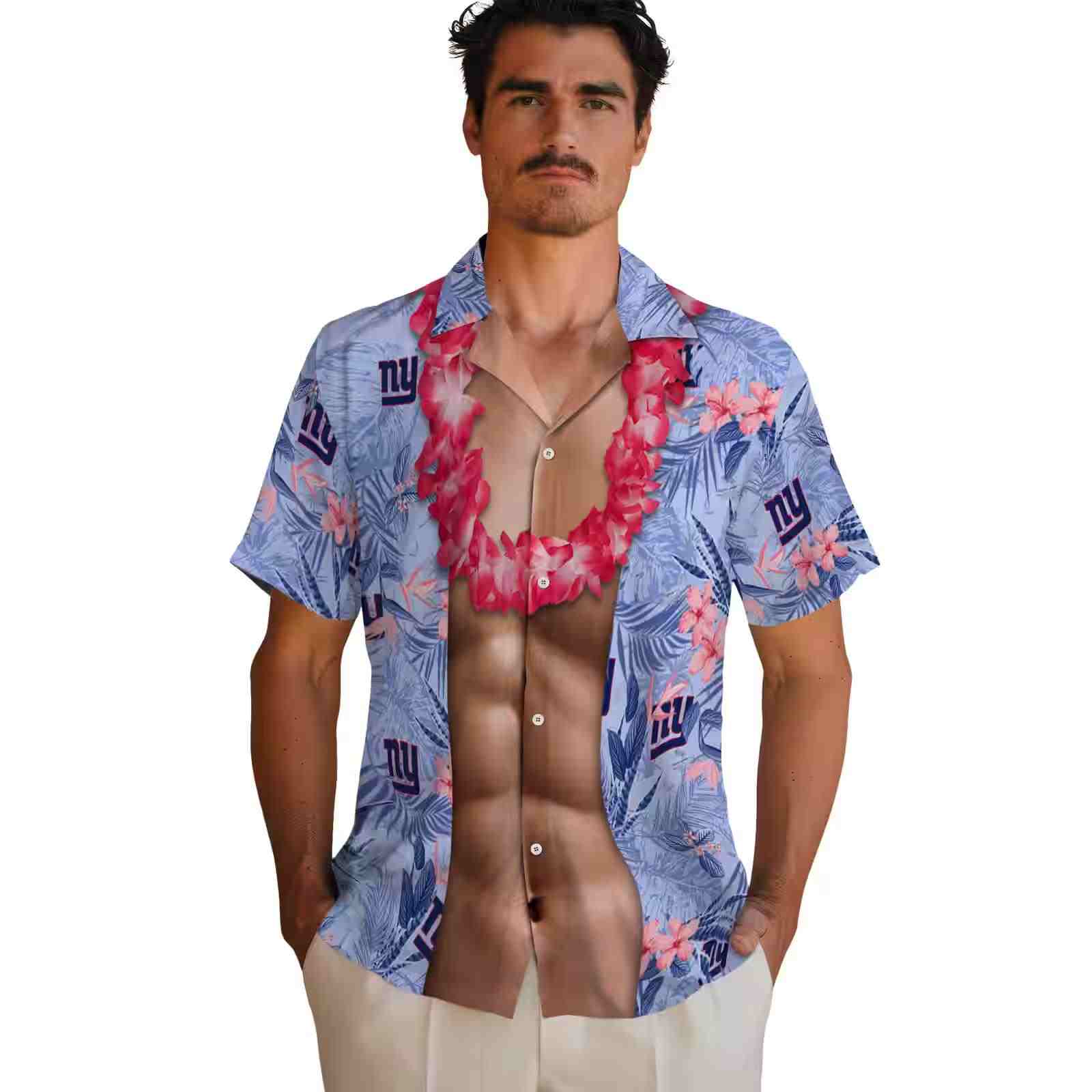 new york giants chest illusion blue hawaiian shirt fashion forward