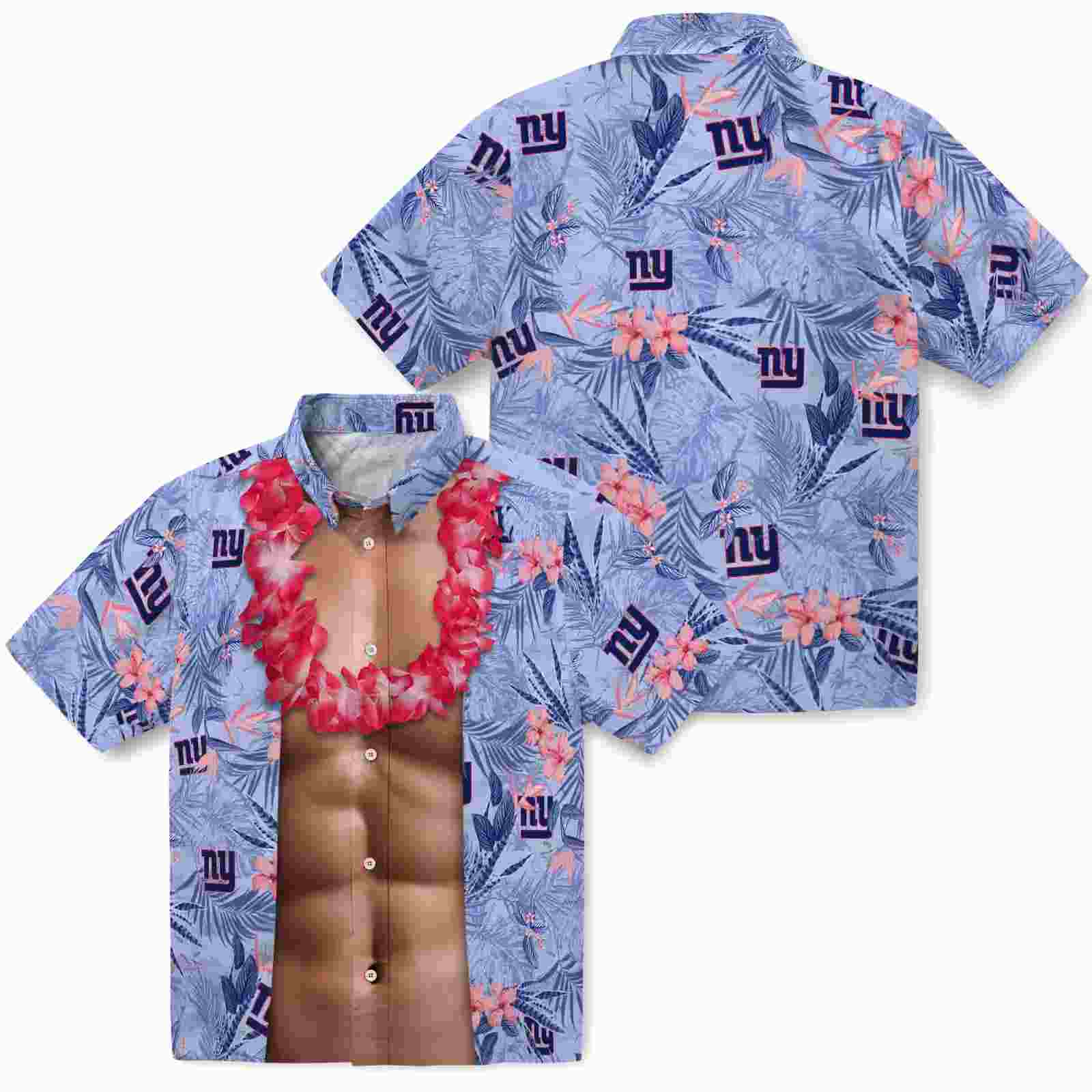 new york giants chest illusion blue hawaiian shirt high quality