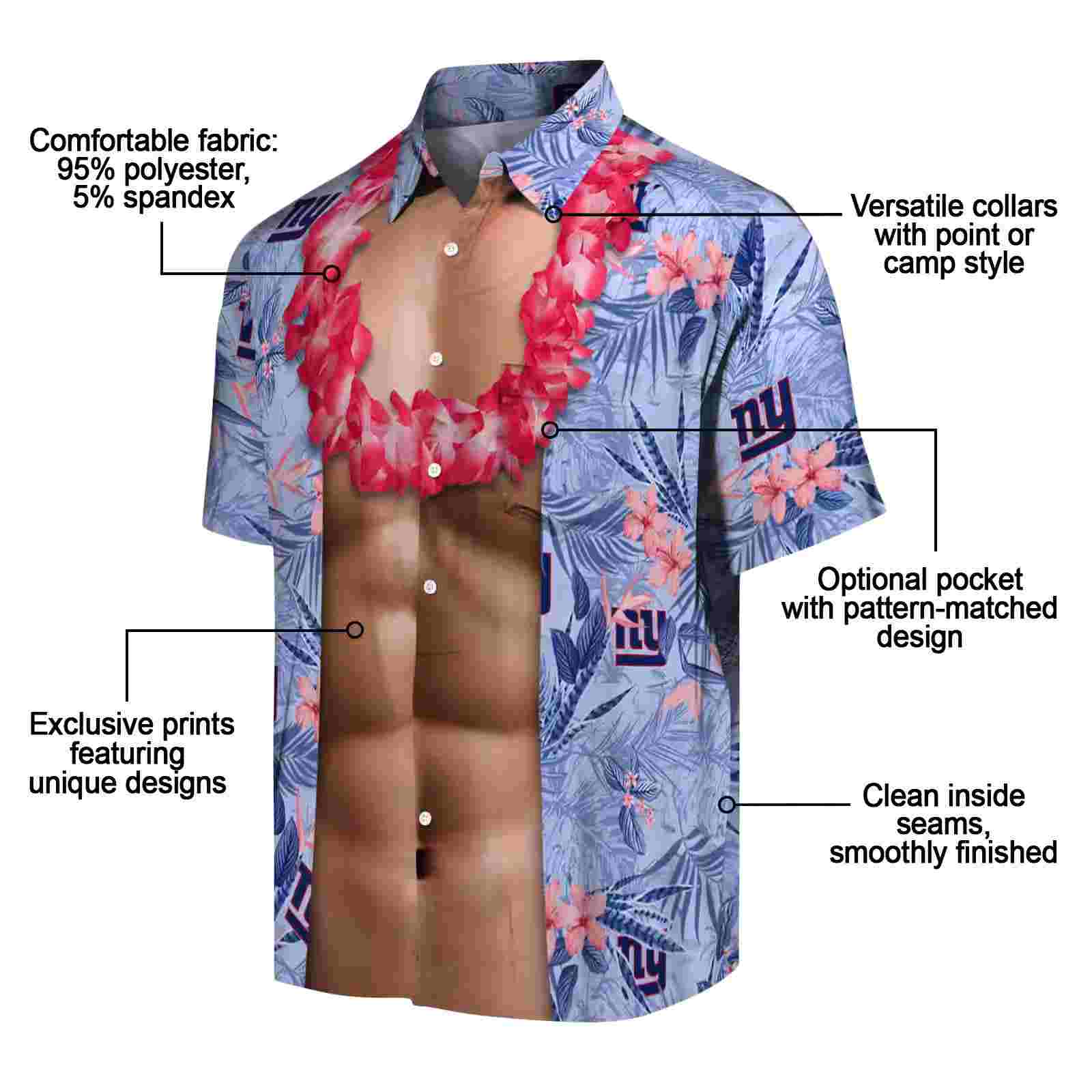 new york giants chest illusion blue hawaiian shirt new arrival