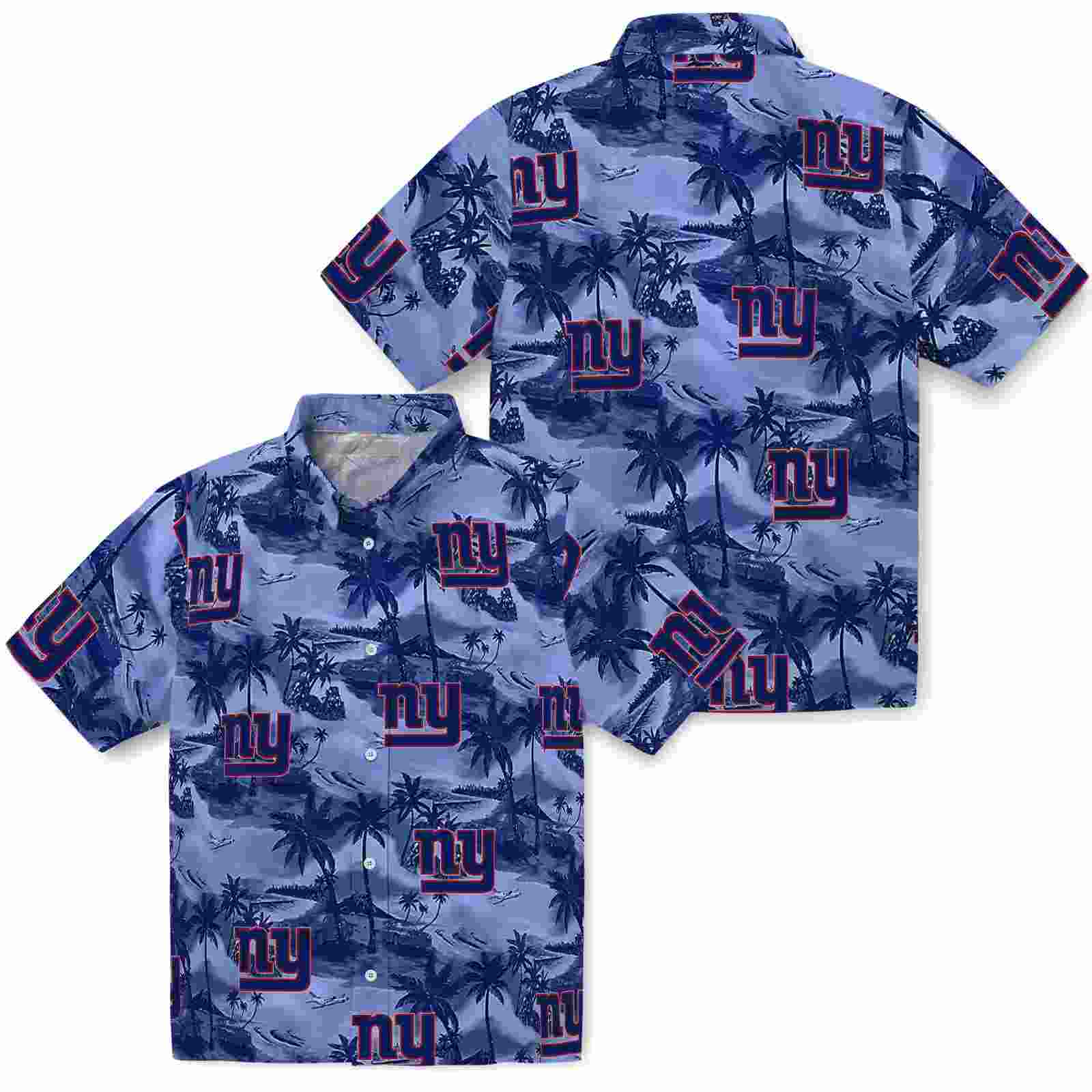 new york giants coastal palms blue hawaiian shirt high quality